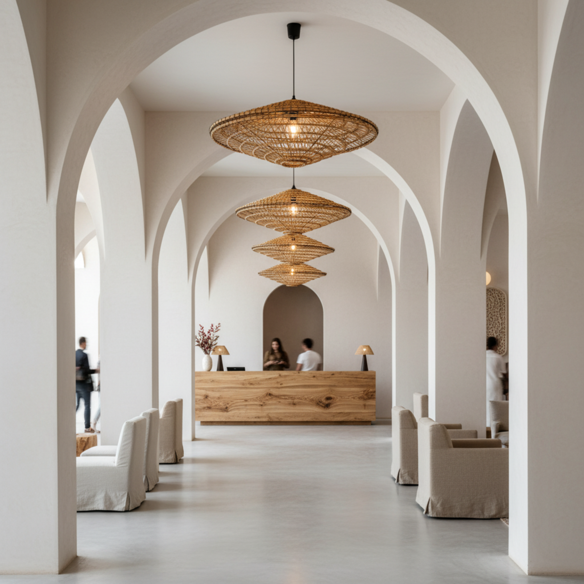 Lustre artisanal en fibres de dattes – Suspension bohème et naturelle