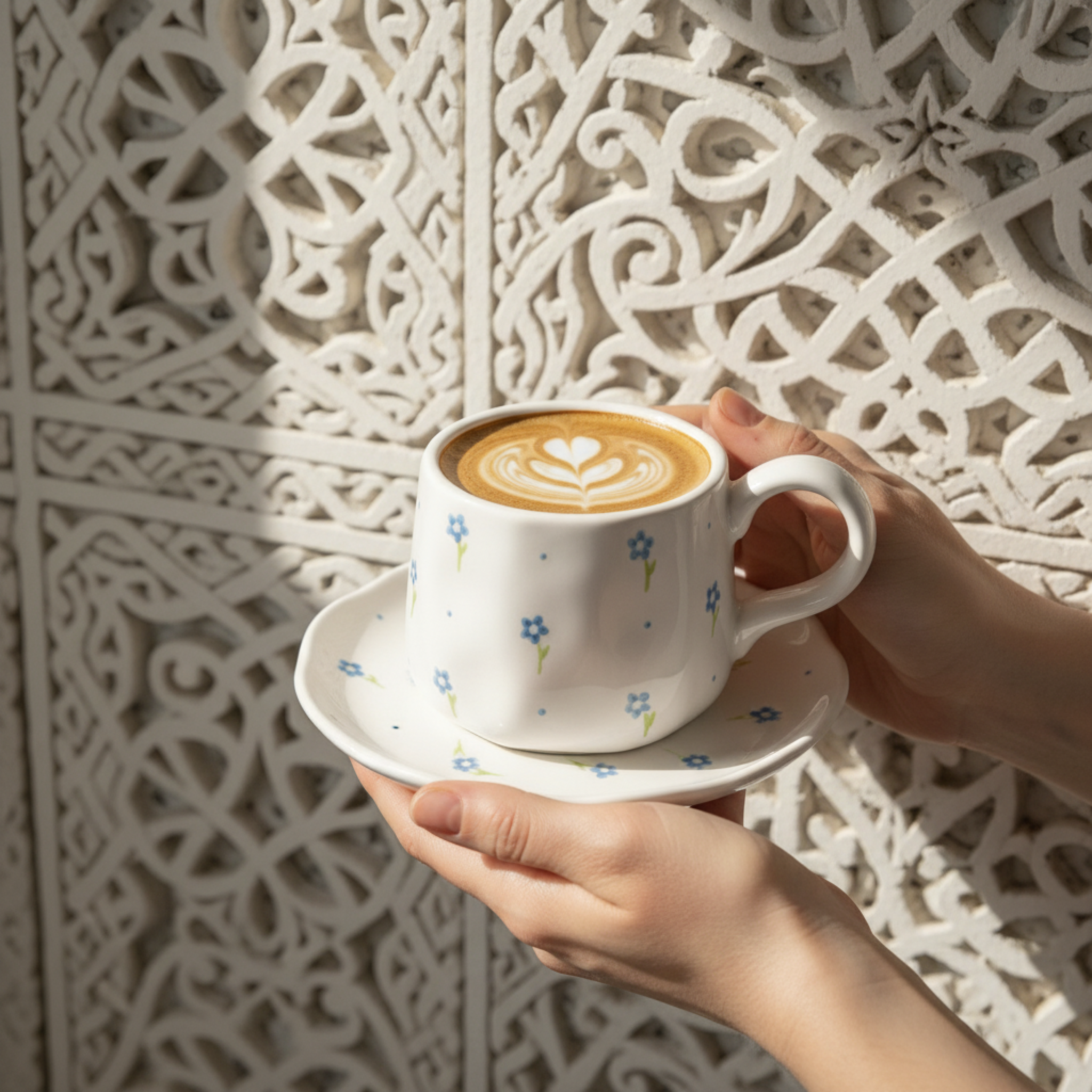 Tasse et Soucoupe en Céramique Motif Fleurs Bleues - Design Cozy Chic