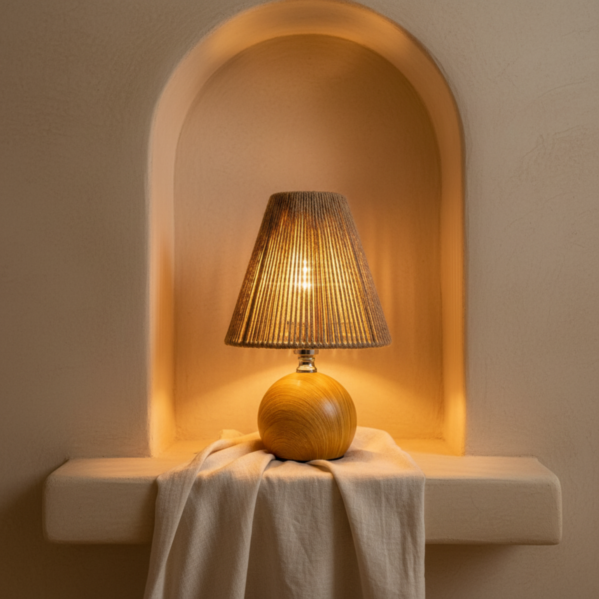 Lampe de Chevet Bohème Bois & Corde – Lumière Douce Tunisie