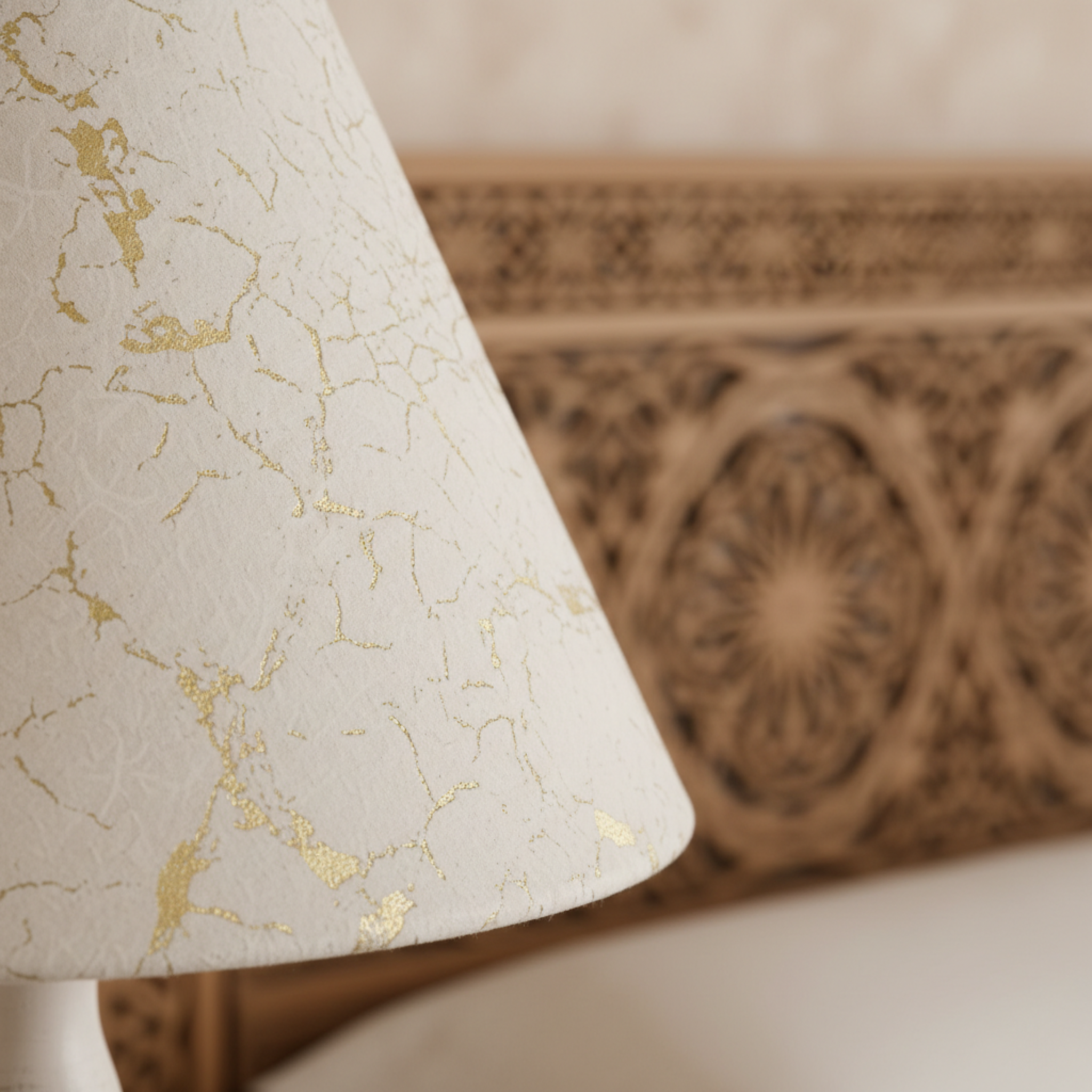 Lampe en Bois Tourné Artisanal – Finition Craquelée Or & Blanc (Pièce Unique)