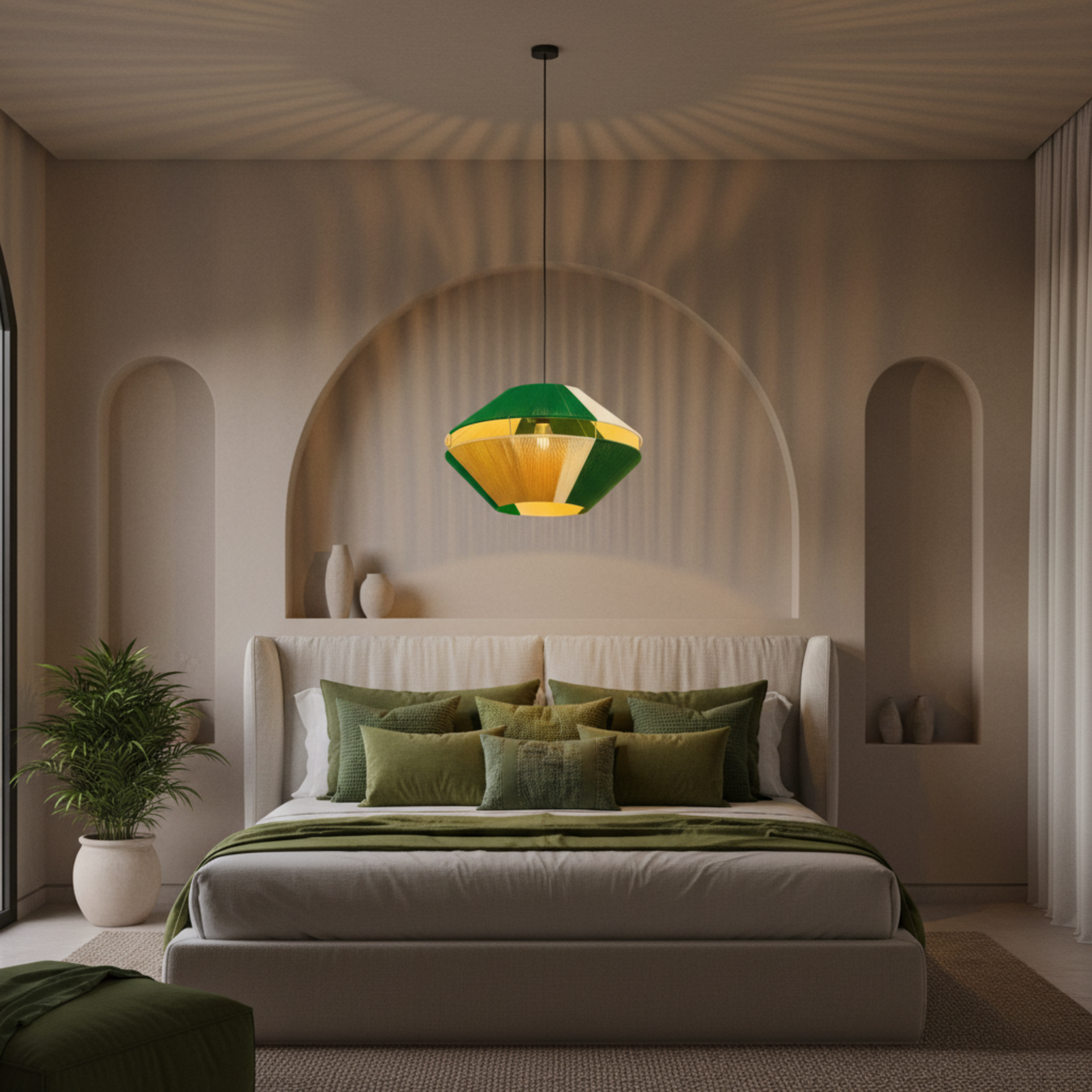 Suspension Géométrique Bicolore Vert & Jaune Fait Main | Design Tunisien Unique