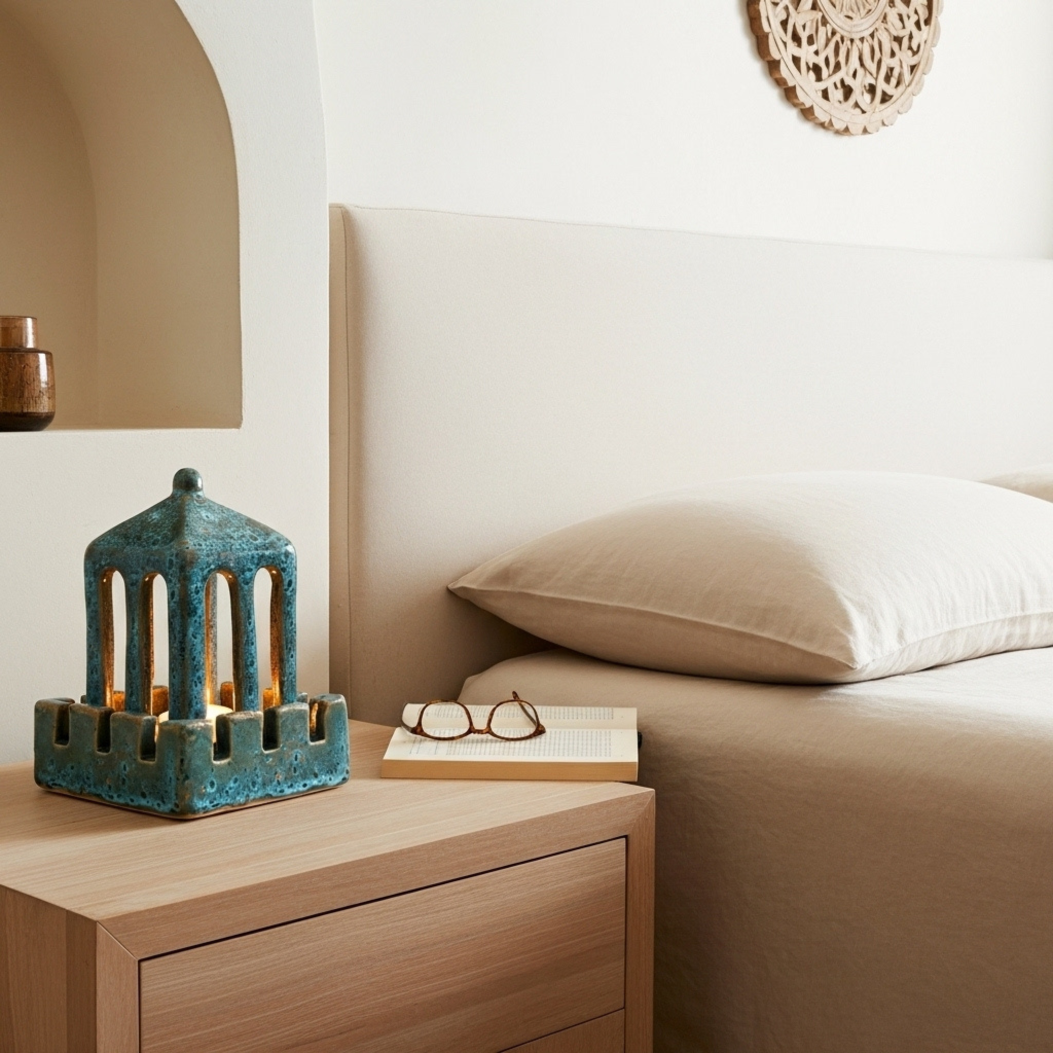 Photophore en Céramique – Pavillon Méditerranéen Turquoise