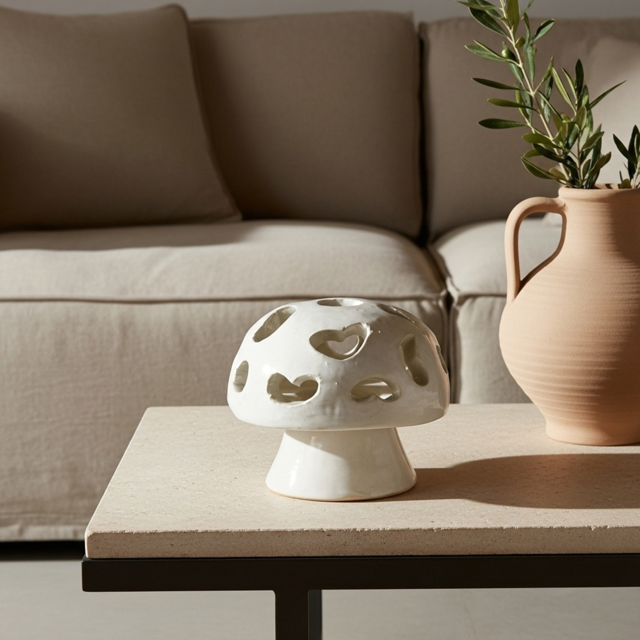 Cache-bougie Champignon à cœurs en céramique