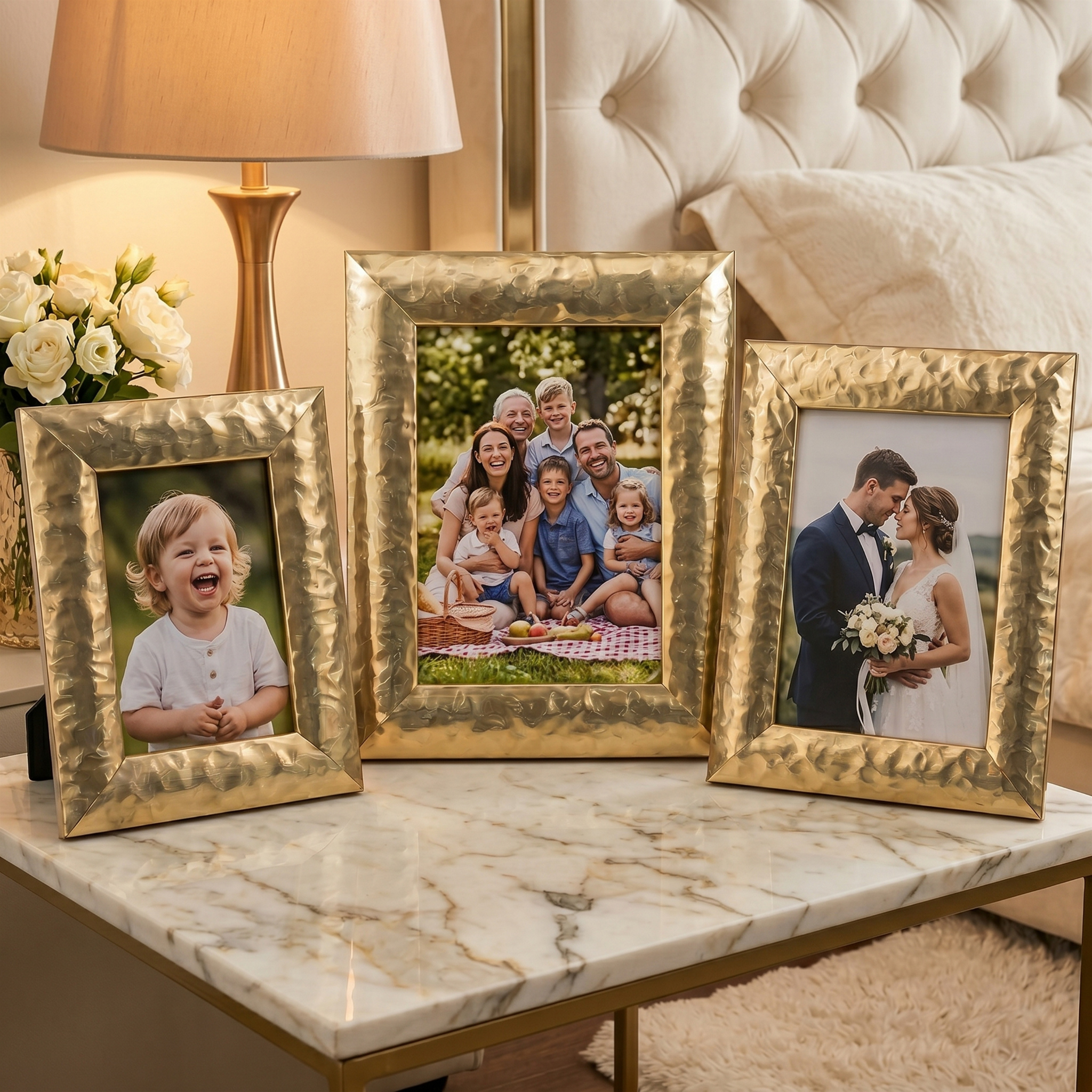 Set 3 Cadres Photos Or Texturés | Déco Tunisie Luxe | Fiolla Home