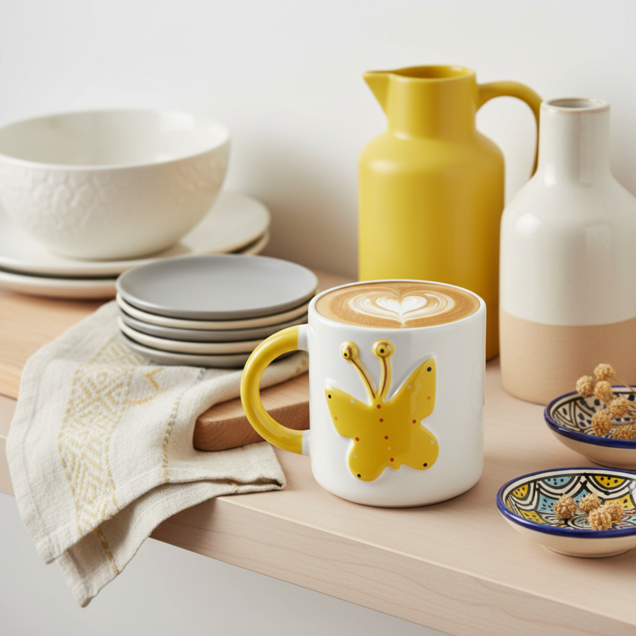 Mug Papillon Jaune en Relief – Tasse en Céramique Joyeuse & Design