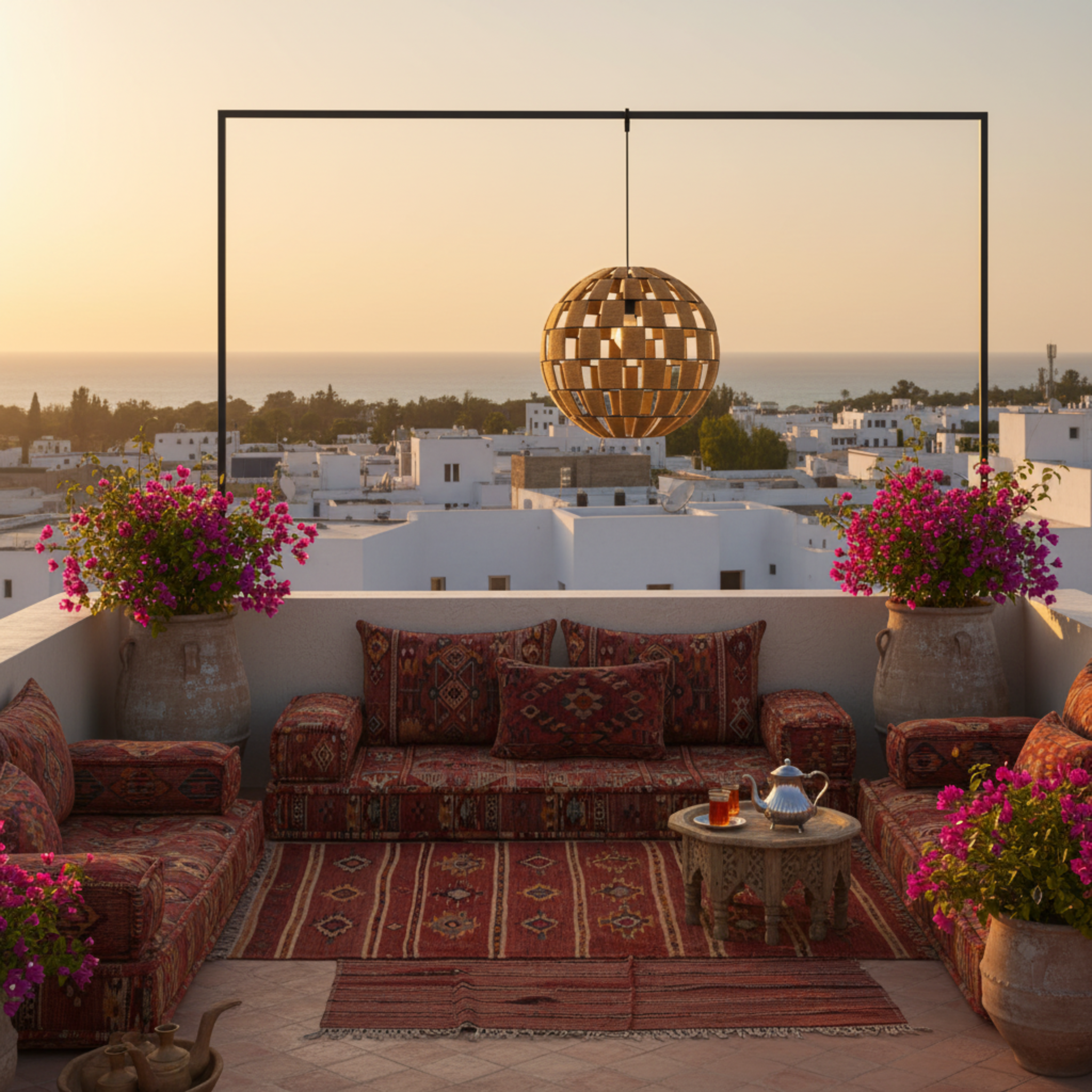 Suspension Sphérique Bois Tressé | Design Artisanal | Tunisie