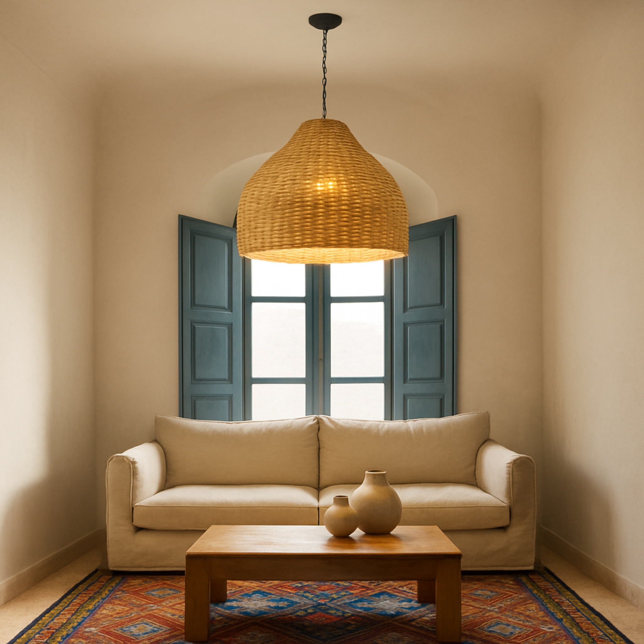 Suspension rotin sculptée | Éclairage doux & naturel | Fiolla Home