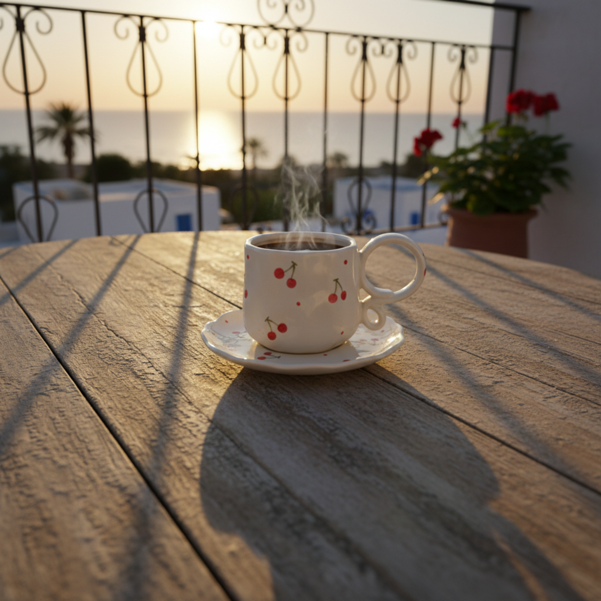 Set Tasse & Soucoupe Cerises en Céramique – Design Tendance & Artisanal