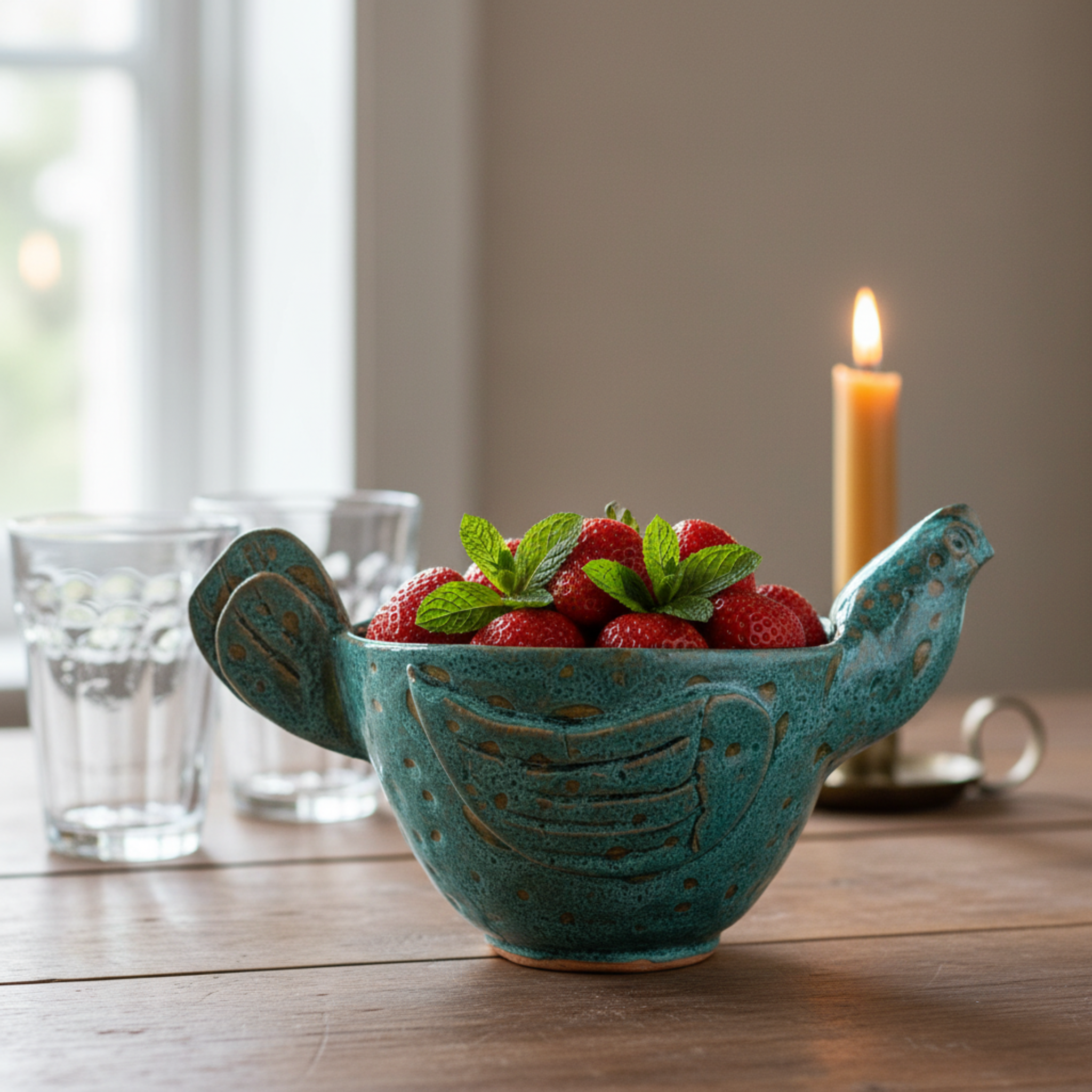 Bol Poule en Céramique – Vert Émeraude, fait main Tunisie