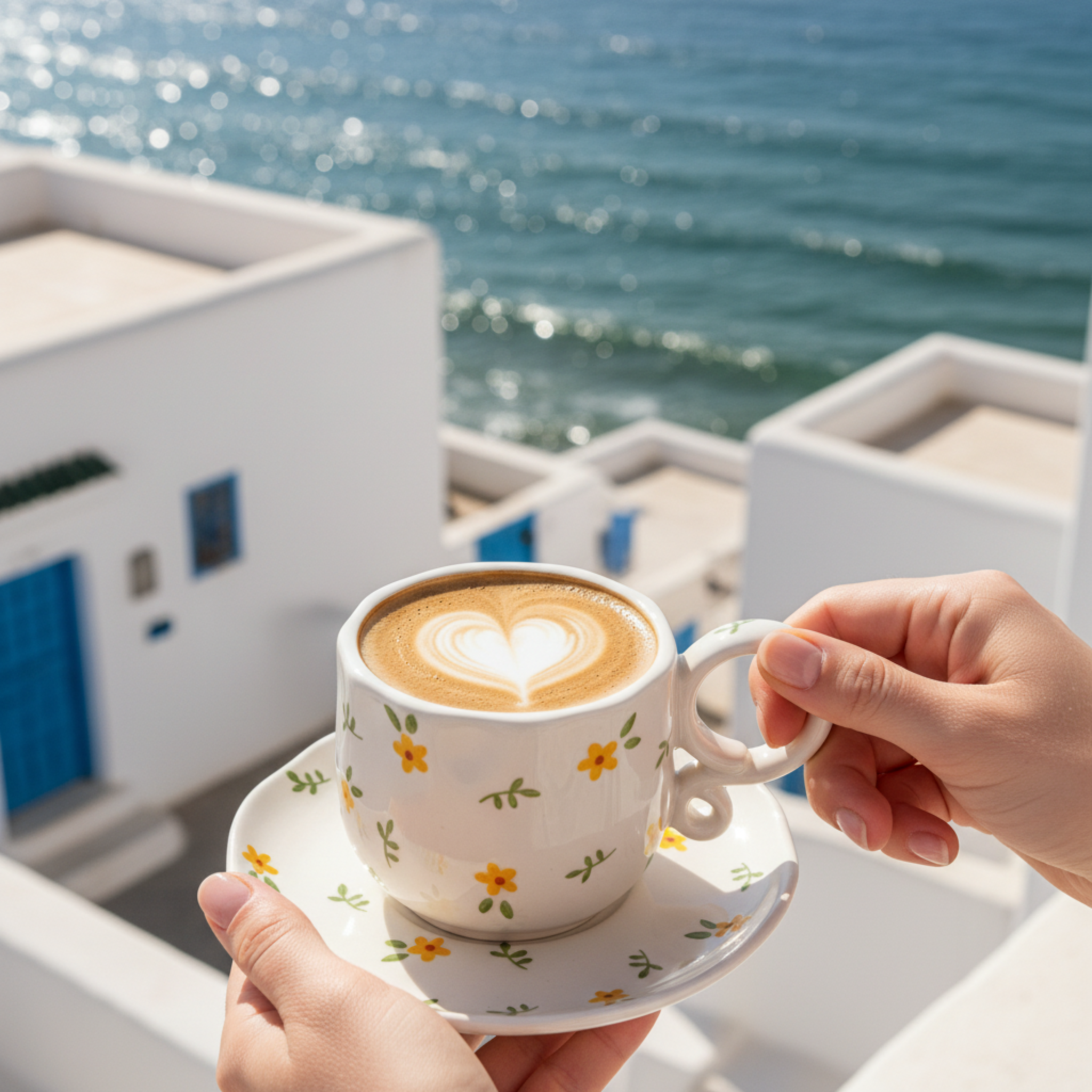 Tasse à Café Céramique Motif Floral Jaune – Style Estival Méditerranéen