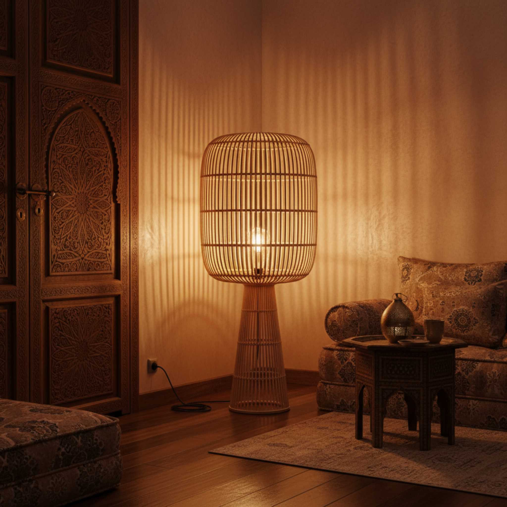 Lampadaire Sur Pied en Rotin Naturel – Design Bohème & Fait Main