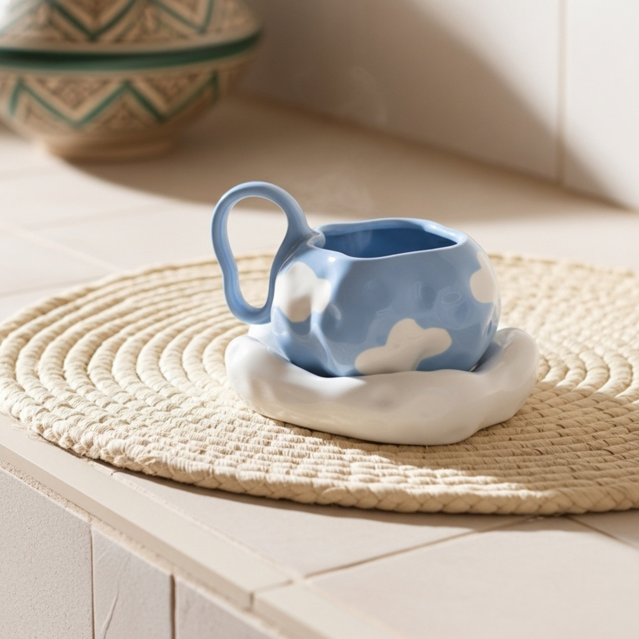 Mug Nuages avec Sous-Tasse – Céramique Créative Tunisie | Fiolla Home