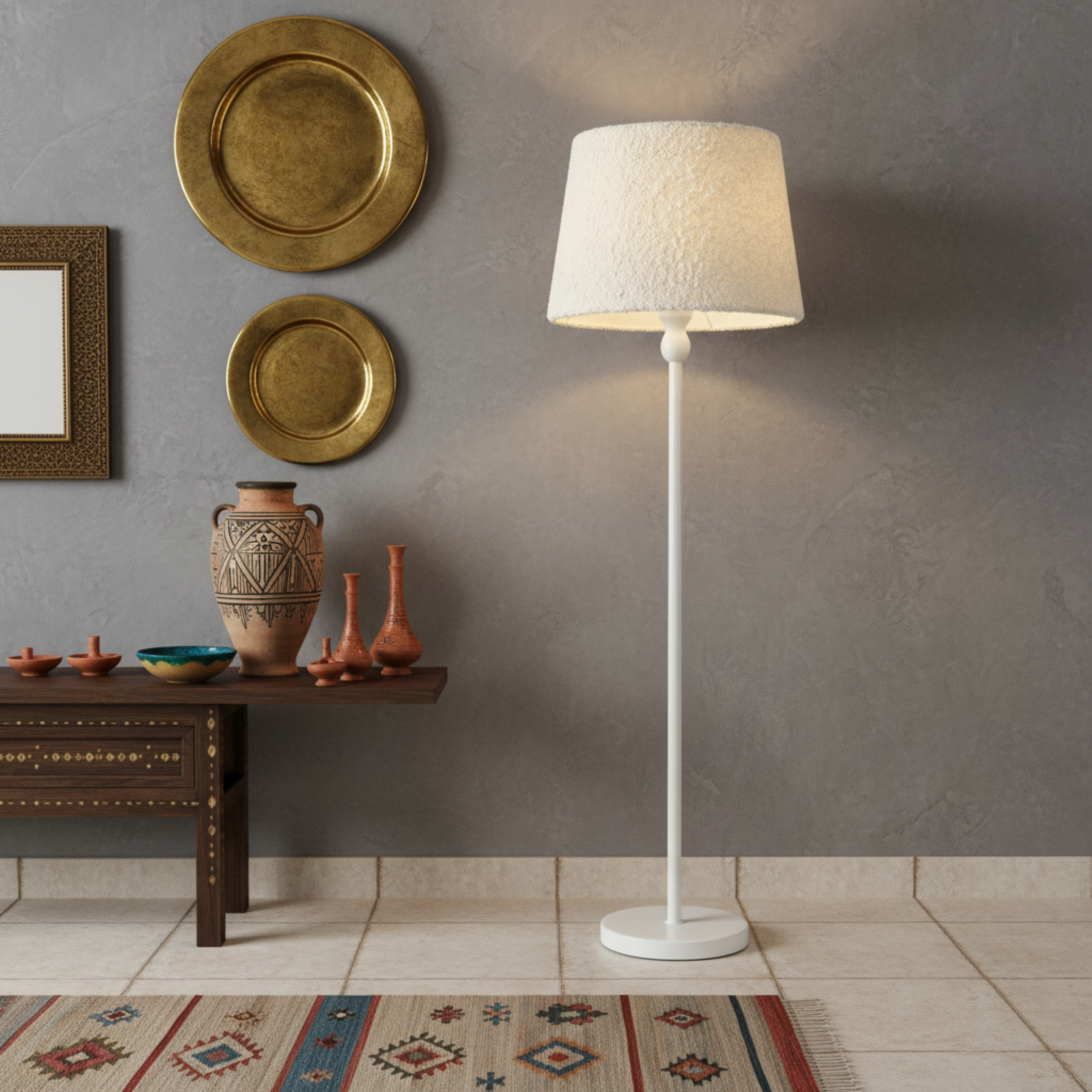 Lampadaire sur pied blanc design moderne - Lumière douce salon