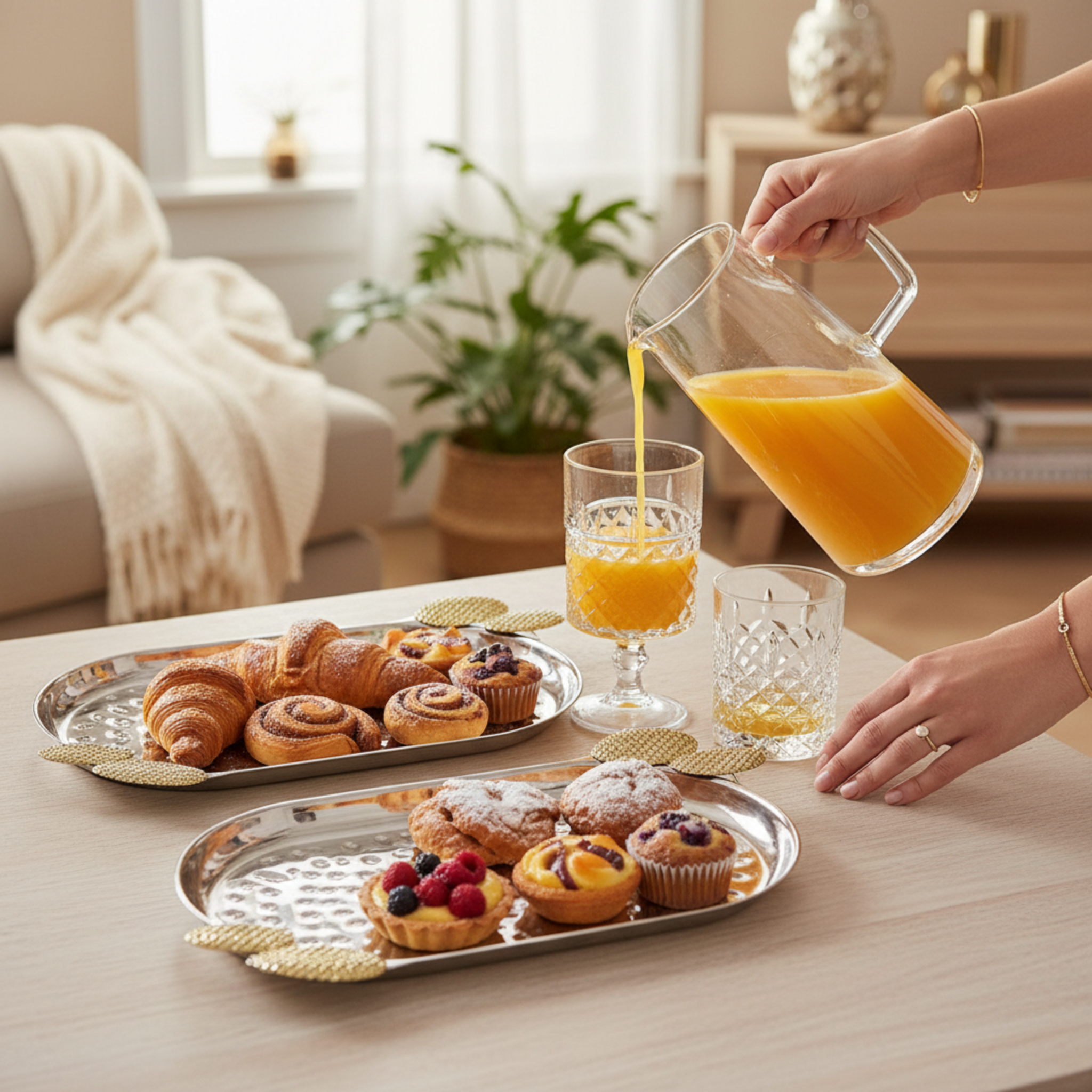 Duo de Plateaux de Service en Cuivre Indien Premium - Argent & Or