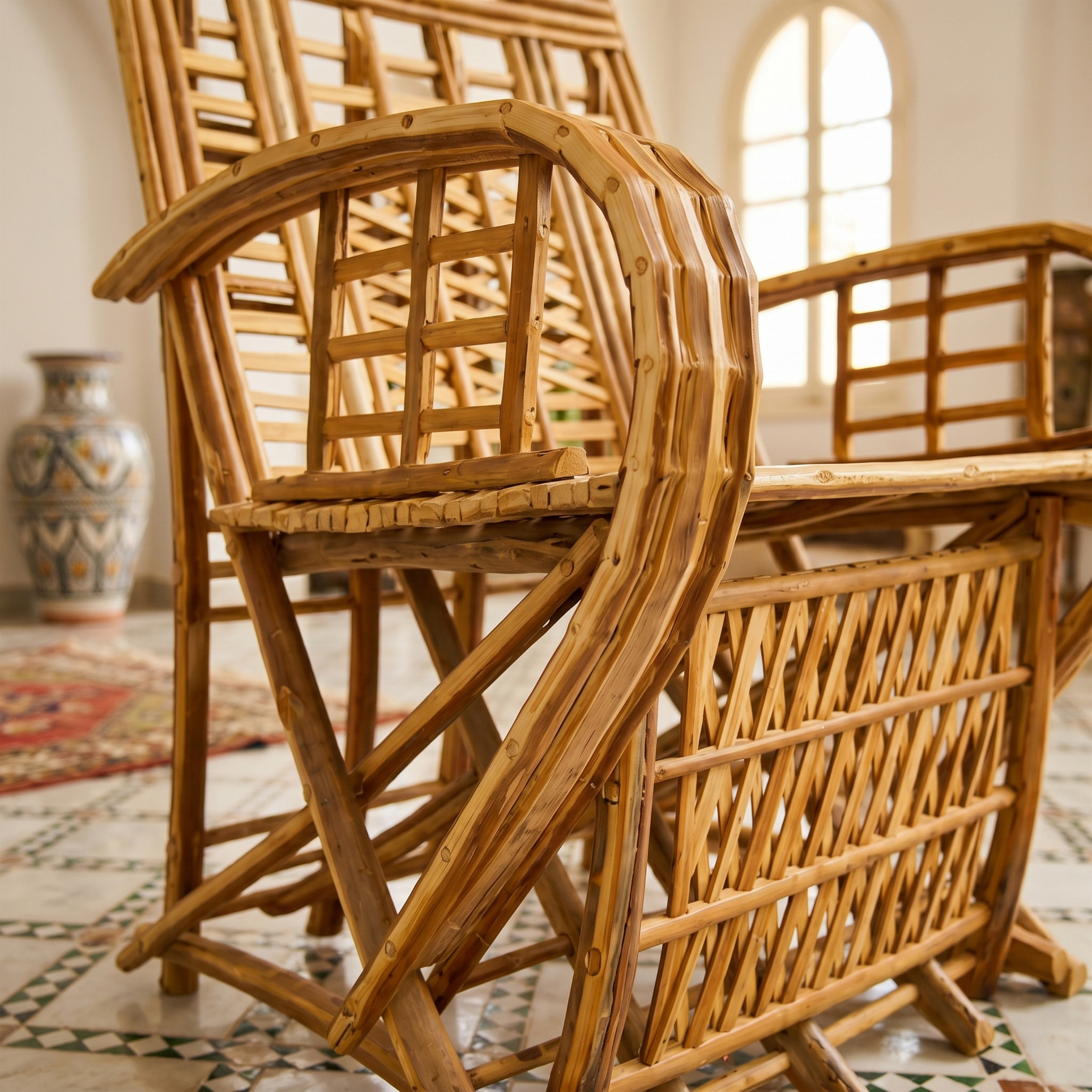 Fauteuil Artisanal Bois de Palmier Dattier Tunisie | Fiolla Home