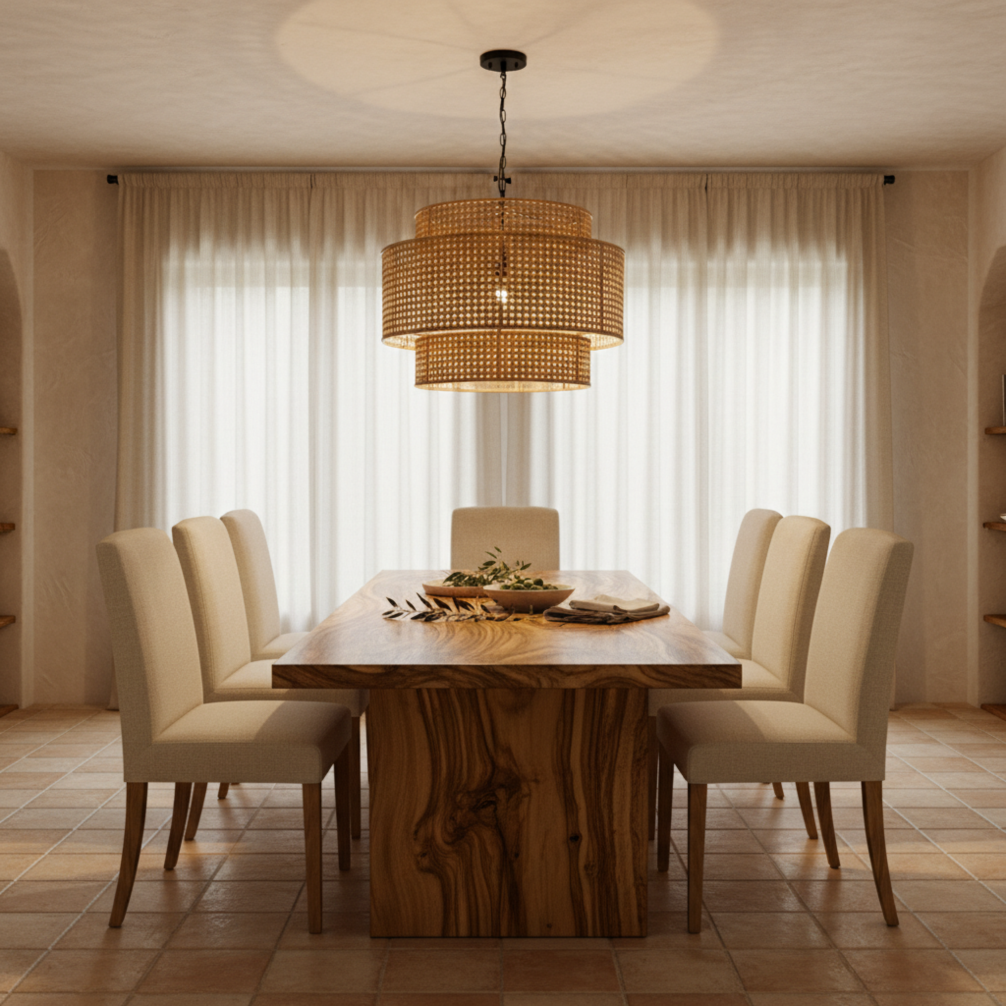 Suspension Triple en Rotin Naturel – Lustre Bohème Chic & Tendance