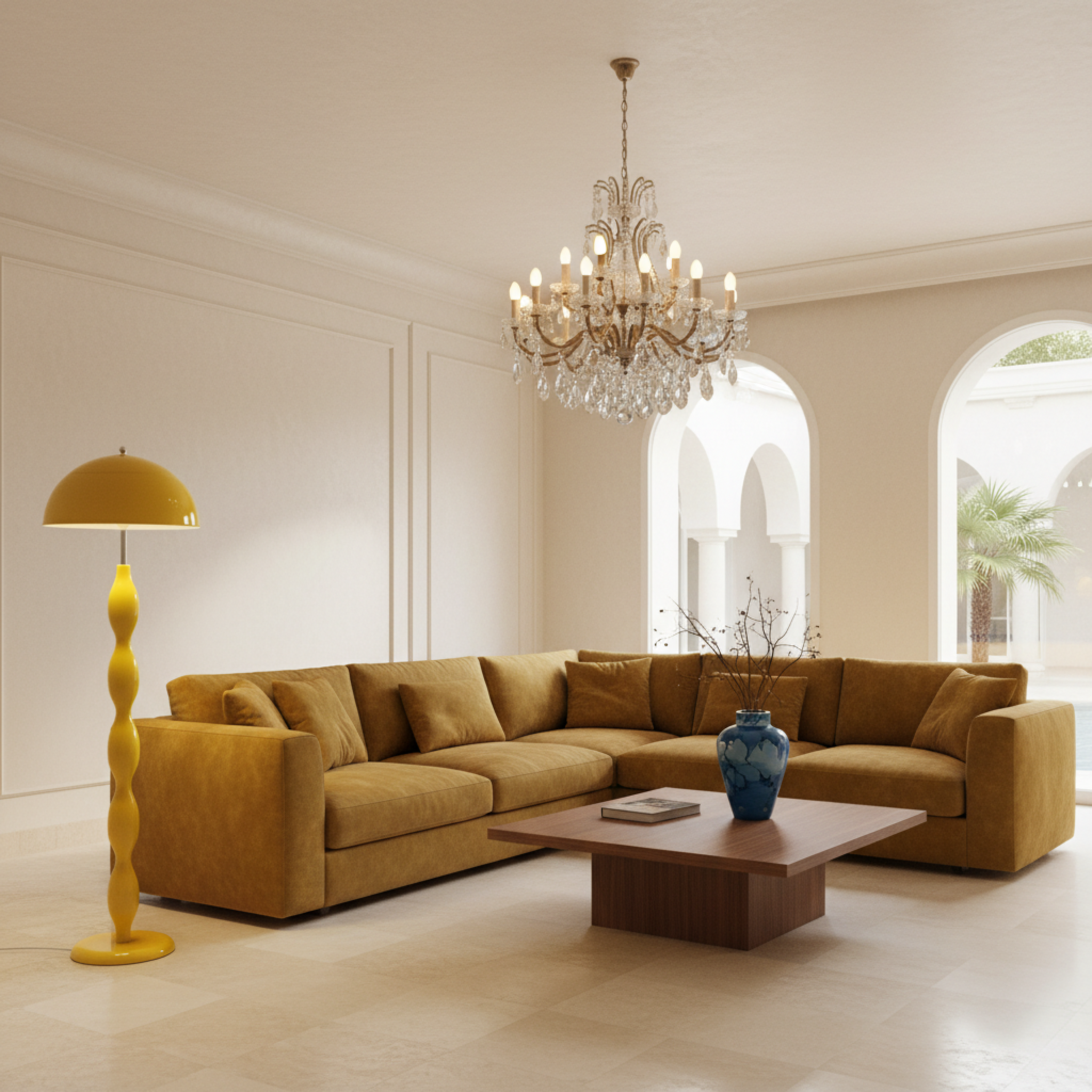 Lampadaire Sculptural Ondulé Jaune – Fait Main Luxe Tunisie