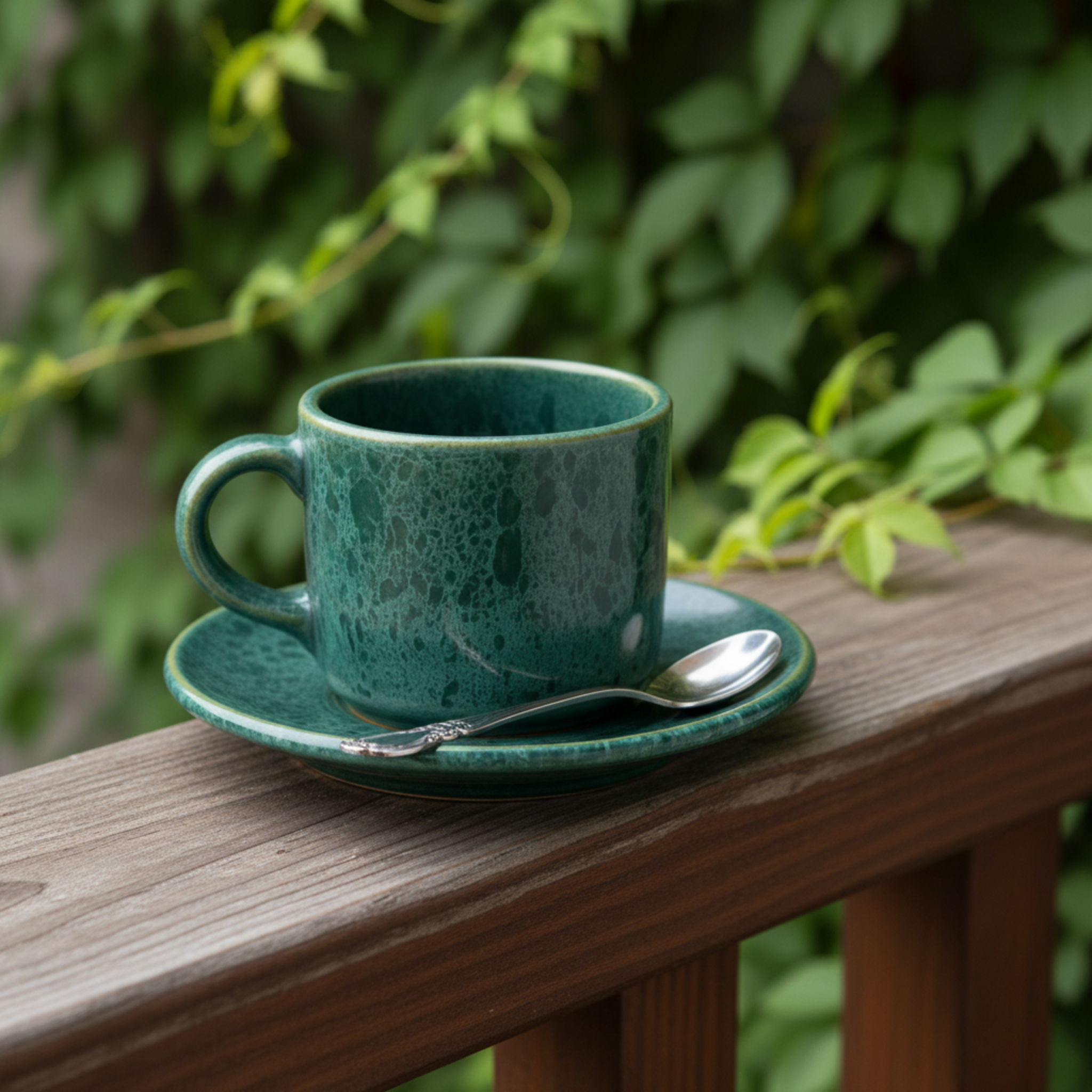 Tasse Espresso en Céramique Émeraude avec Soucoupe – Style Tunisien