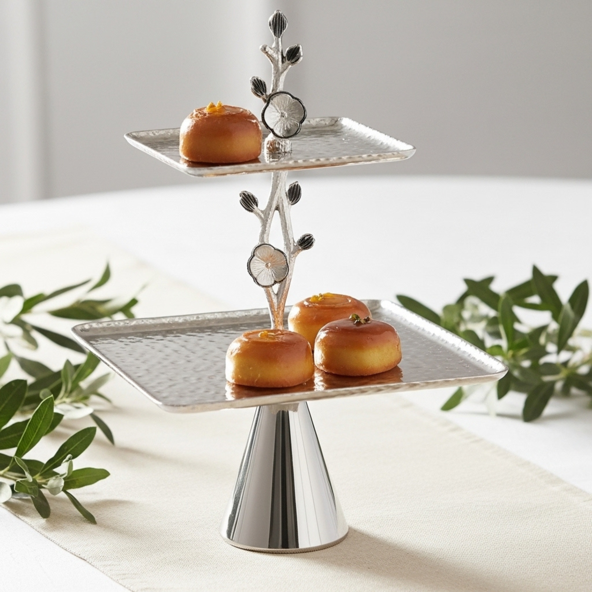 Présentoir Inox 2 étages – Design Fleur Premium | Fiolla Home