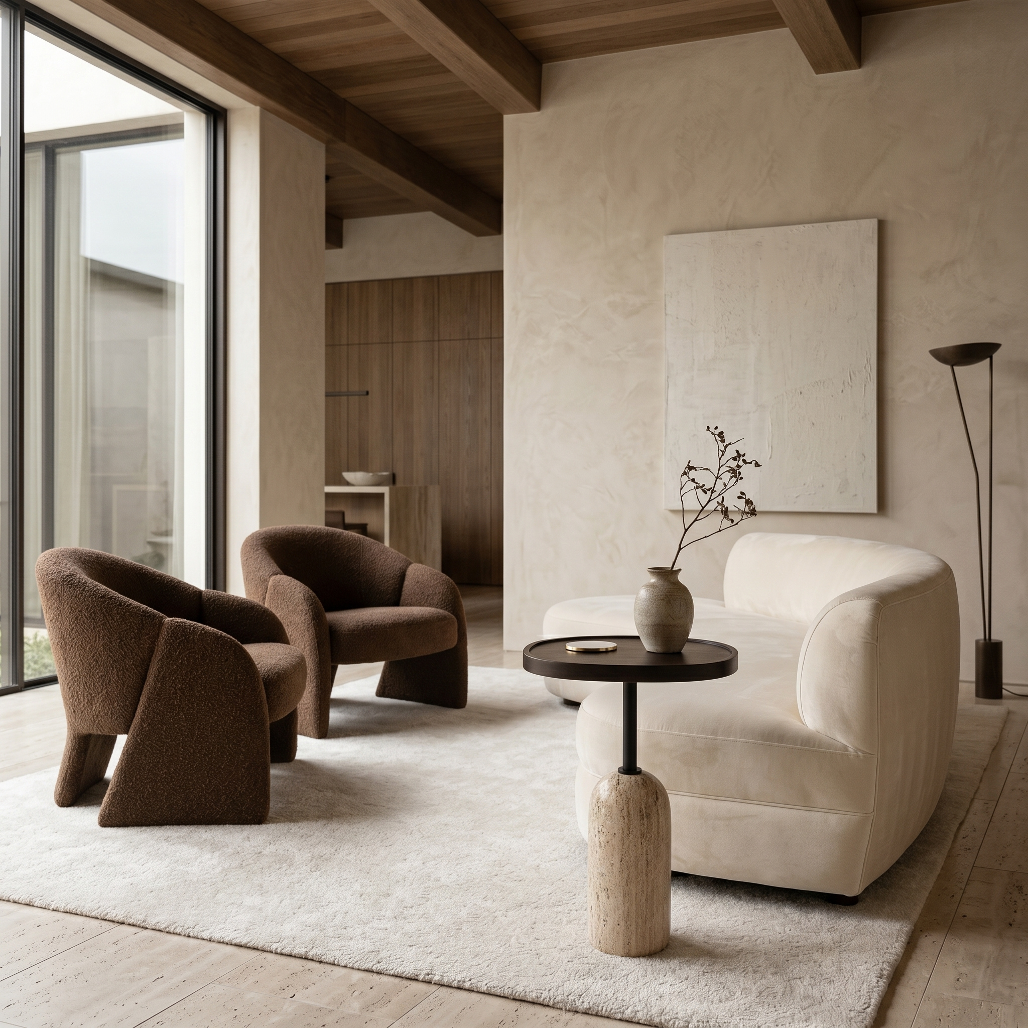 Table d'Appoint Ronde Travertin & Bois | Design | Fiolla Home