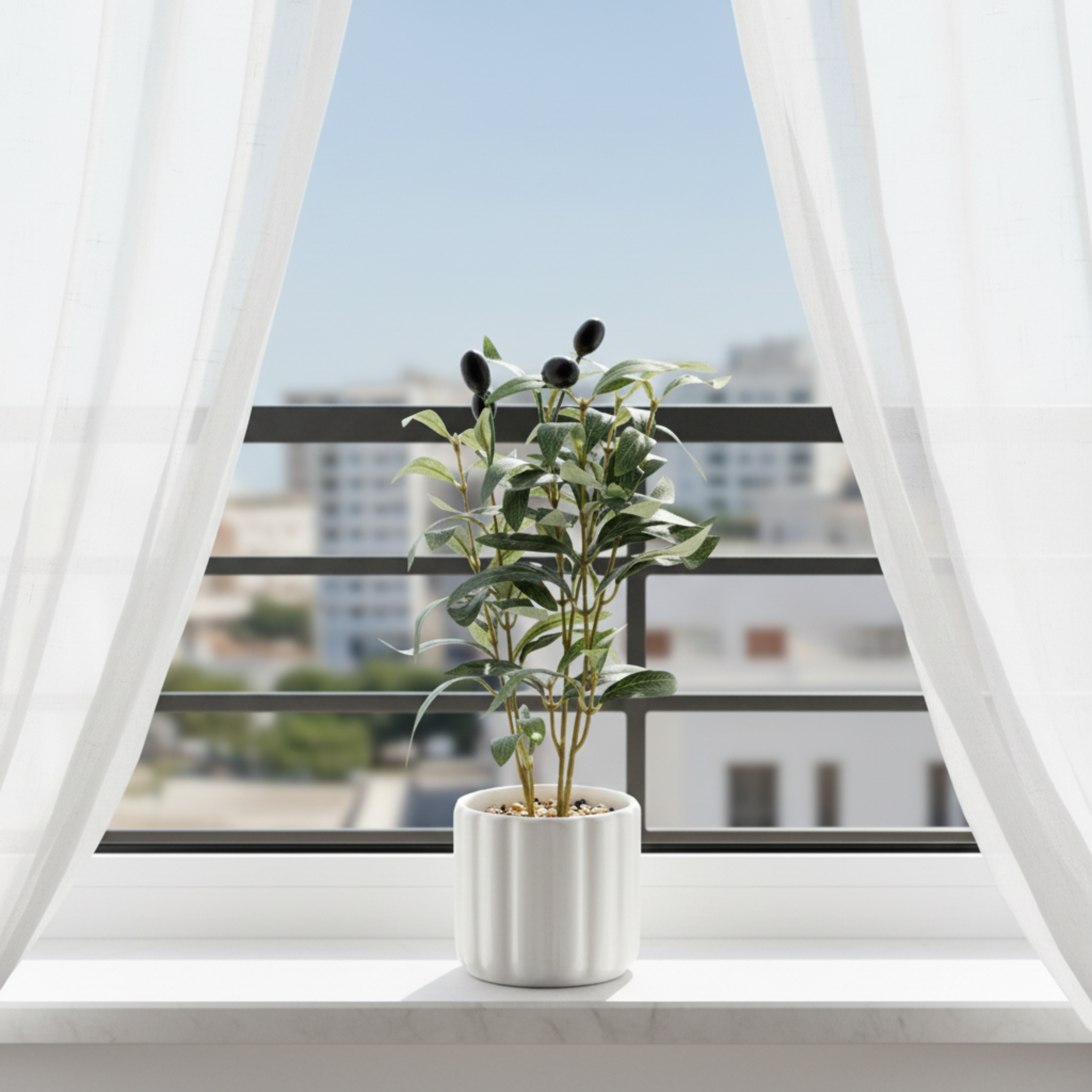 Olivier Artificiel en Pot Céramique Blanc - Déco Tunisie