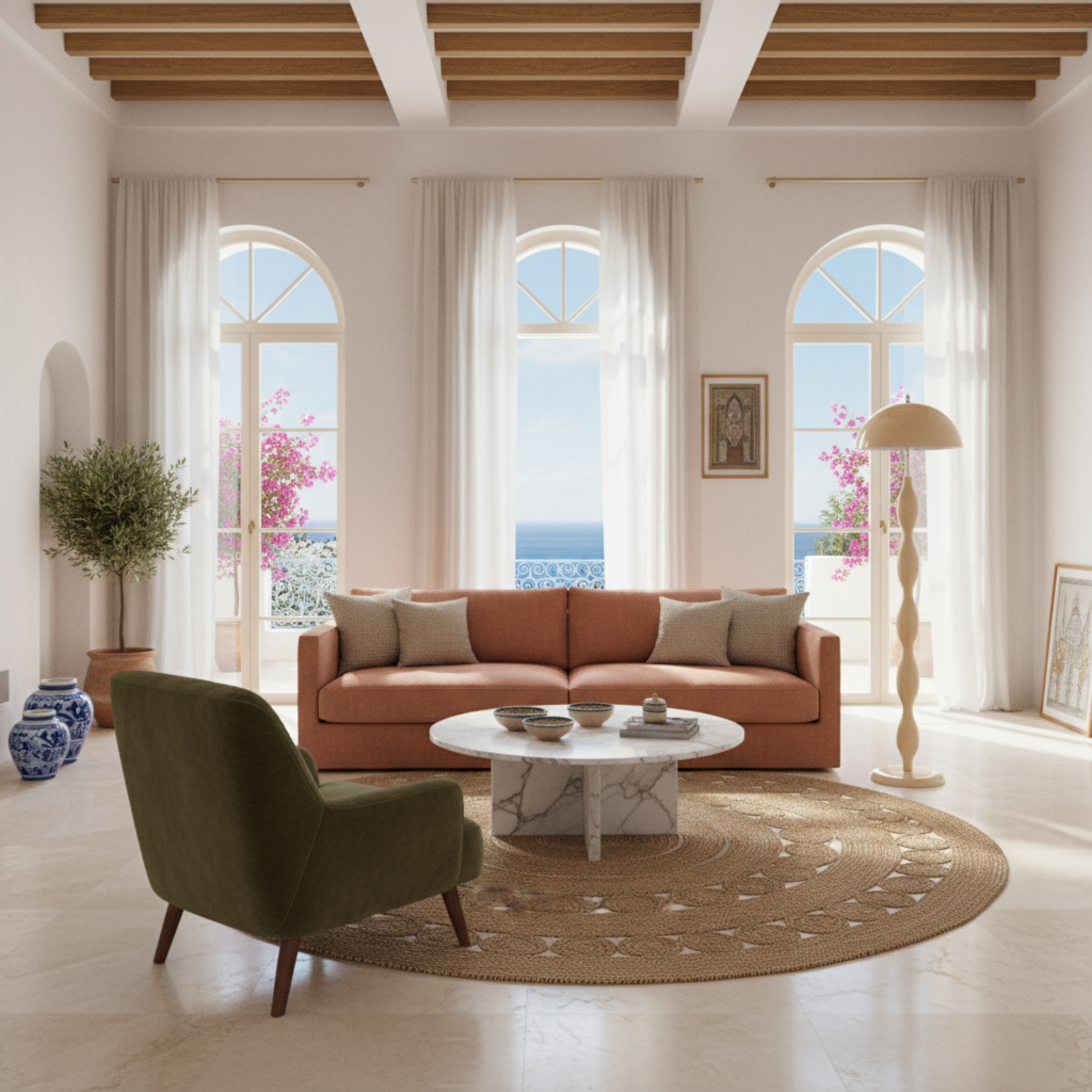 Lampadaire Ondulé Blanc Cassé – Élégance Fait Main Tunisie