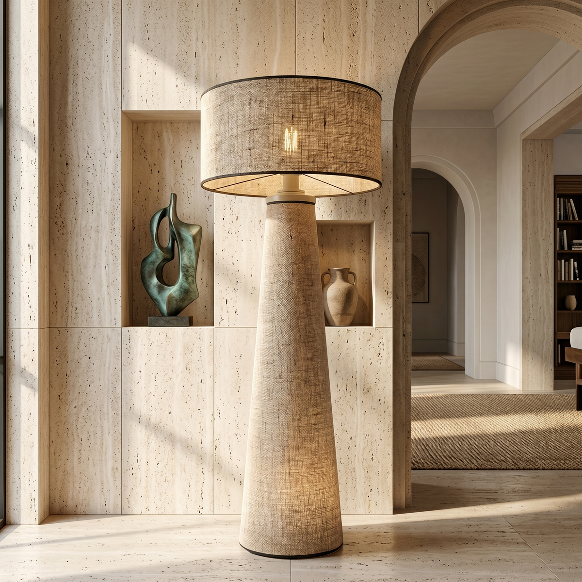 Lampadaire Lin | Pied Conique & Abat-jour Tambour | Fiolla Home