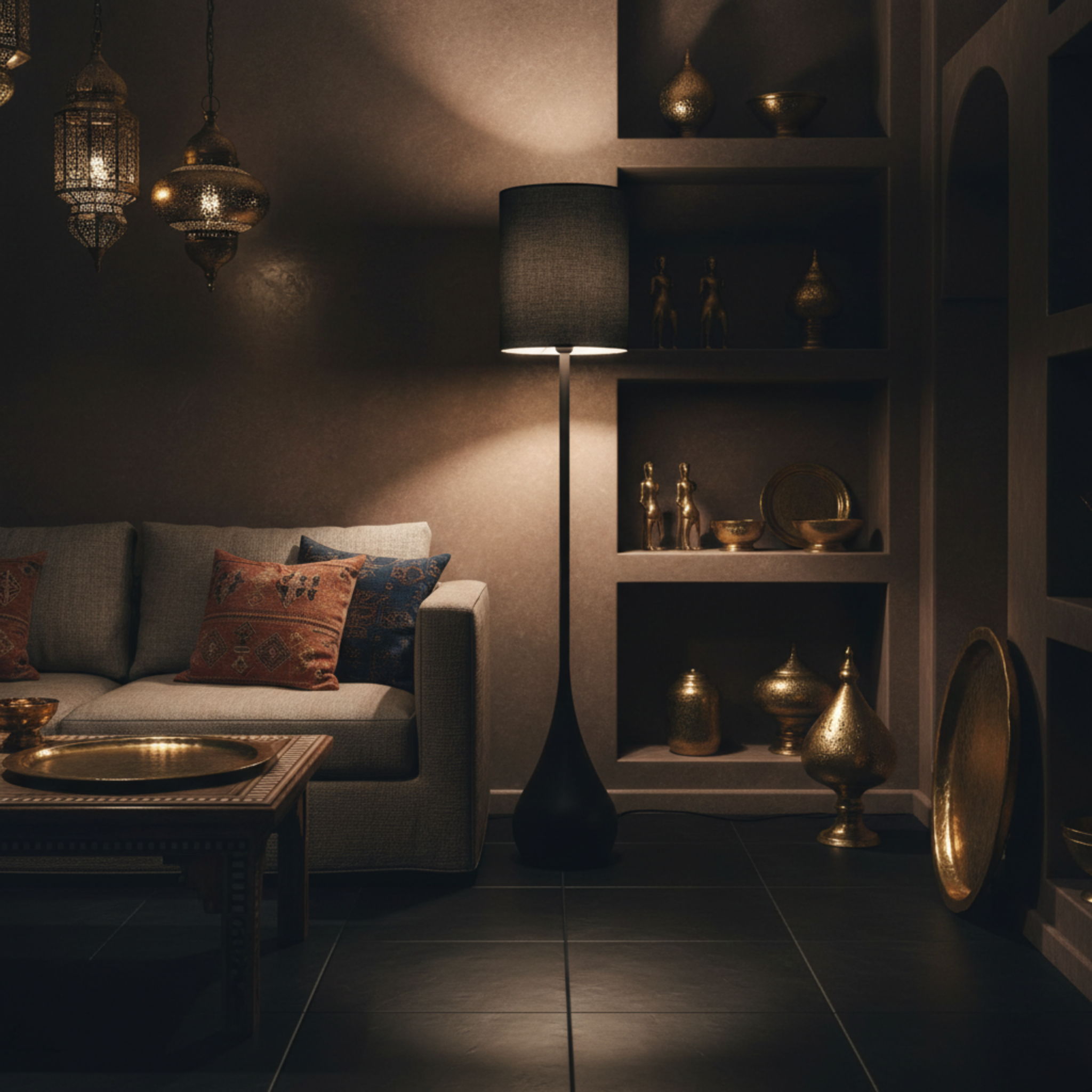 Lampadaire Design Noir "Goutte" – Éclairage Luxe & Moderne Salon Tunisie