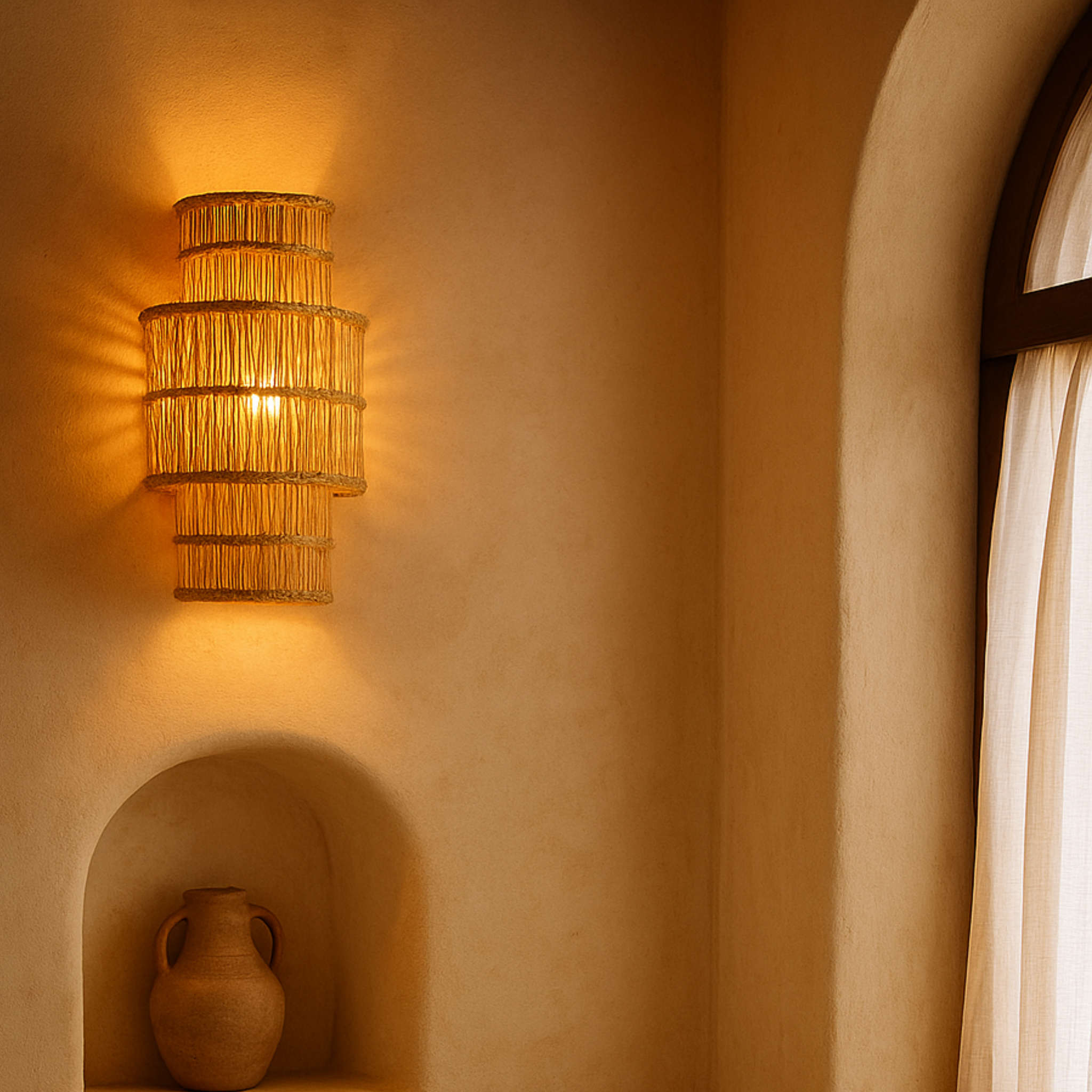 Applique Murale en Fibres de Palmier – Luminaire Bohème Tunisie