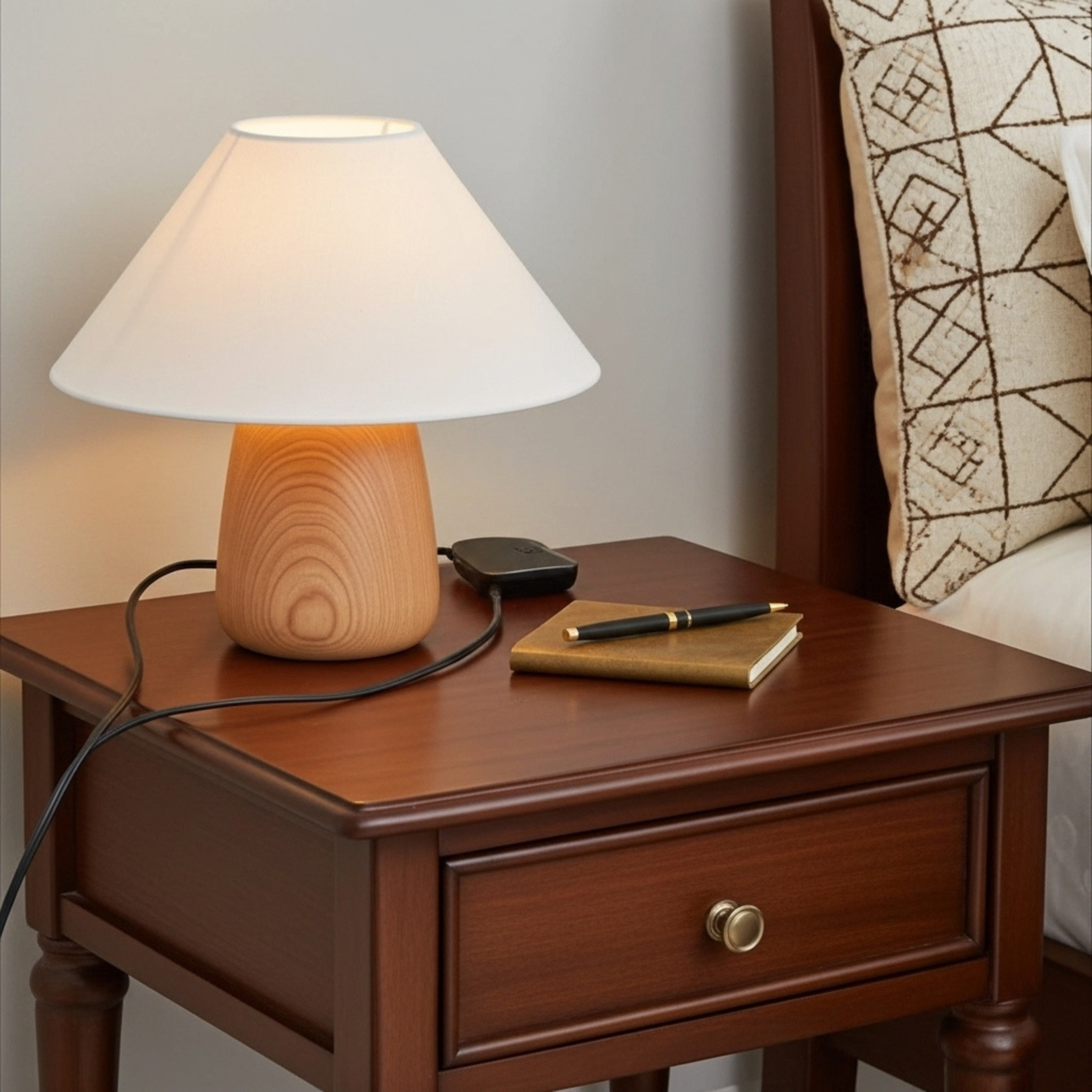 Veilleuse en Bois Artisanale – Lampe de Chevet Design Tunisie