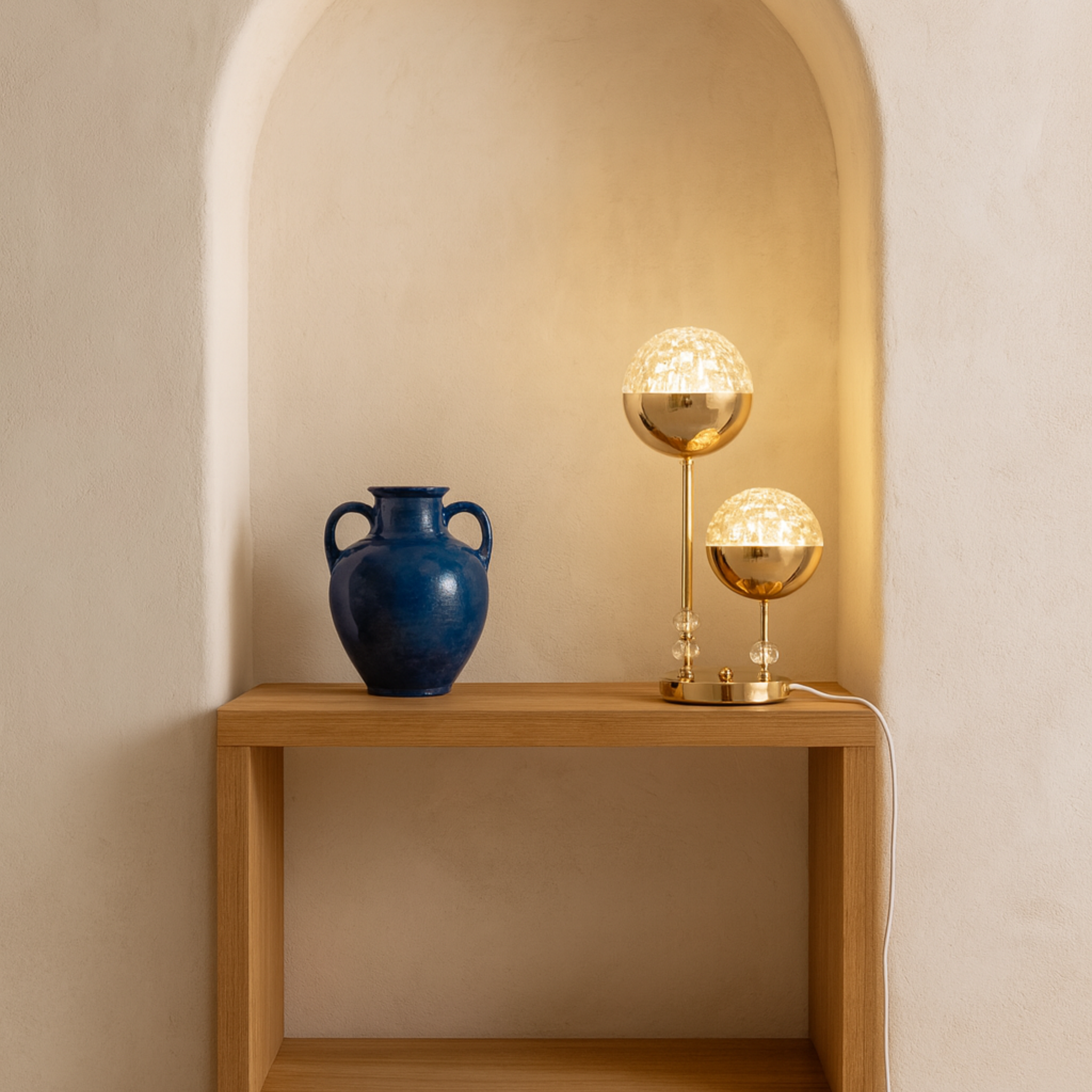 Lampe de Chevet Cristal Doré à Double Globe – Style Luxe