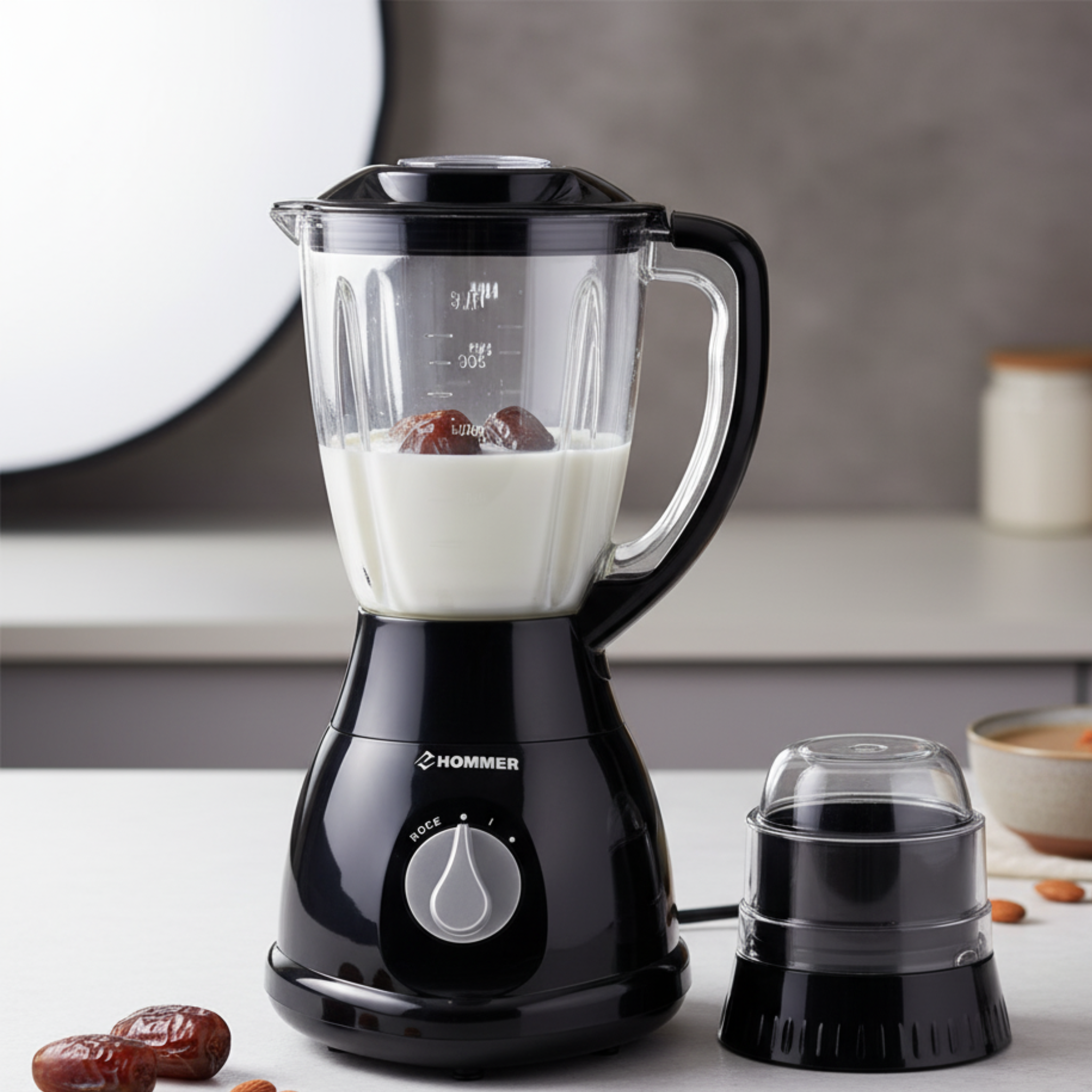 Mixeur Blender HOMMER Tunisie 500W 1.5L + Moulin Inox | Fiolla Home