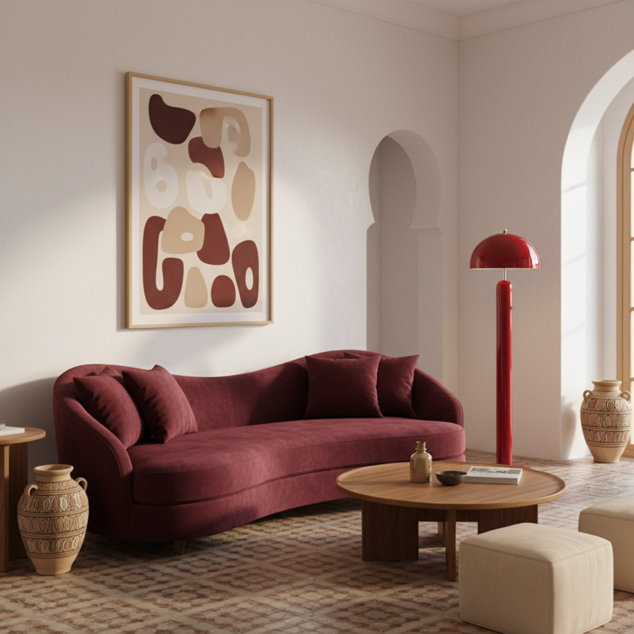 Lampadaire Design Rouge Carmin – Pièce Unique Fait Main Tunisie