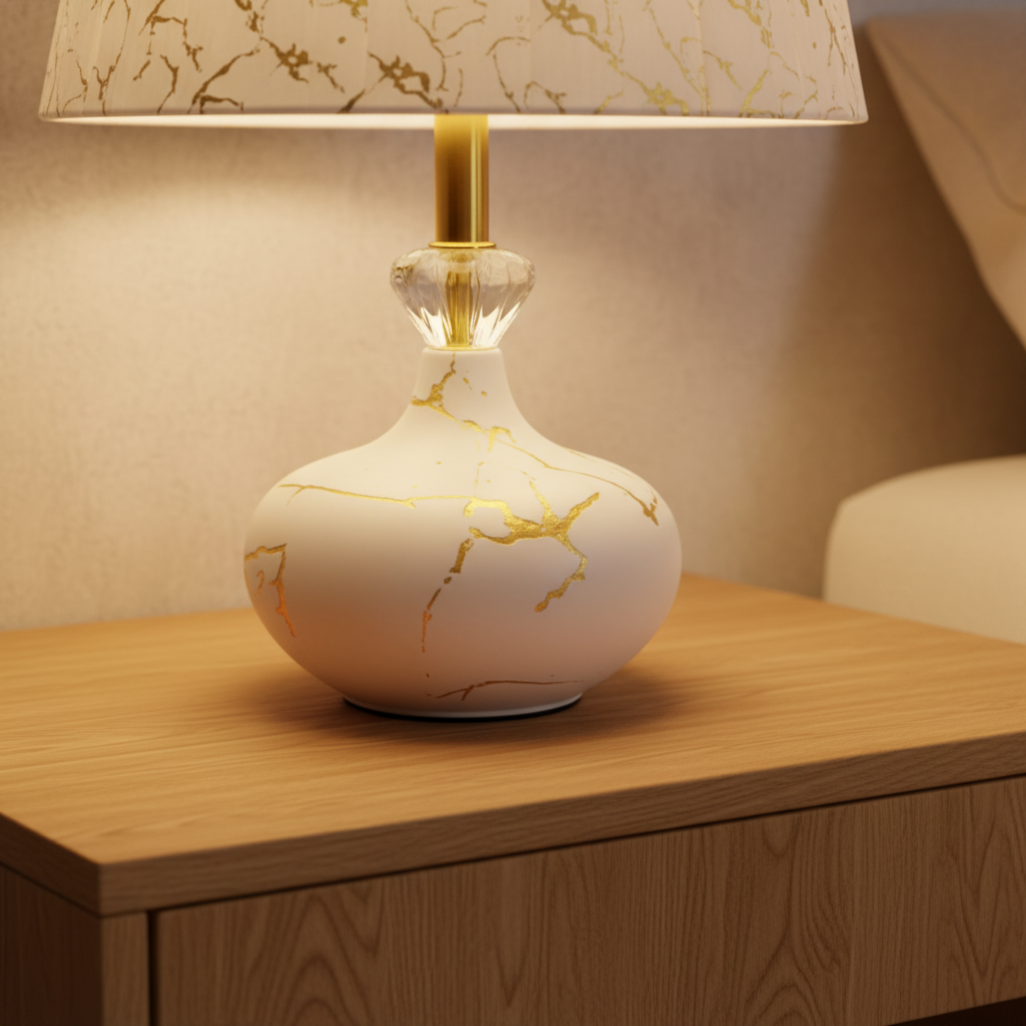 Lampe de Nuit en Marbre Doré – Raffinement et Ambiance Apaisante