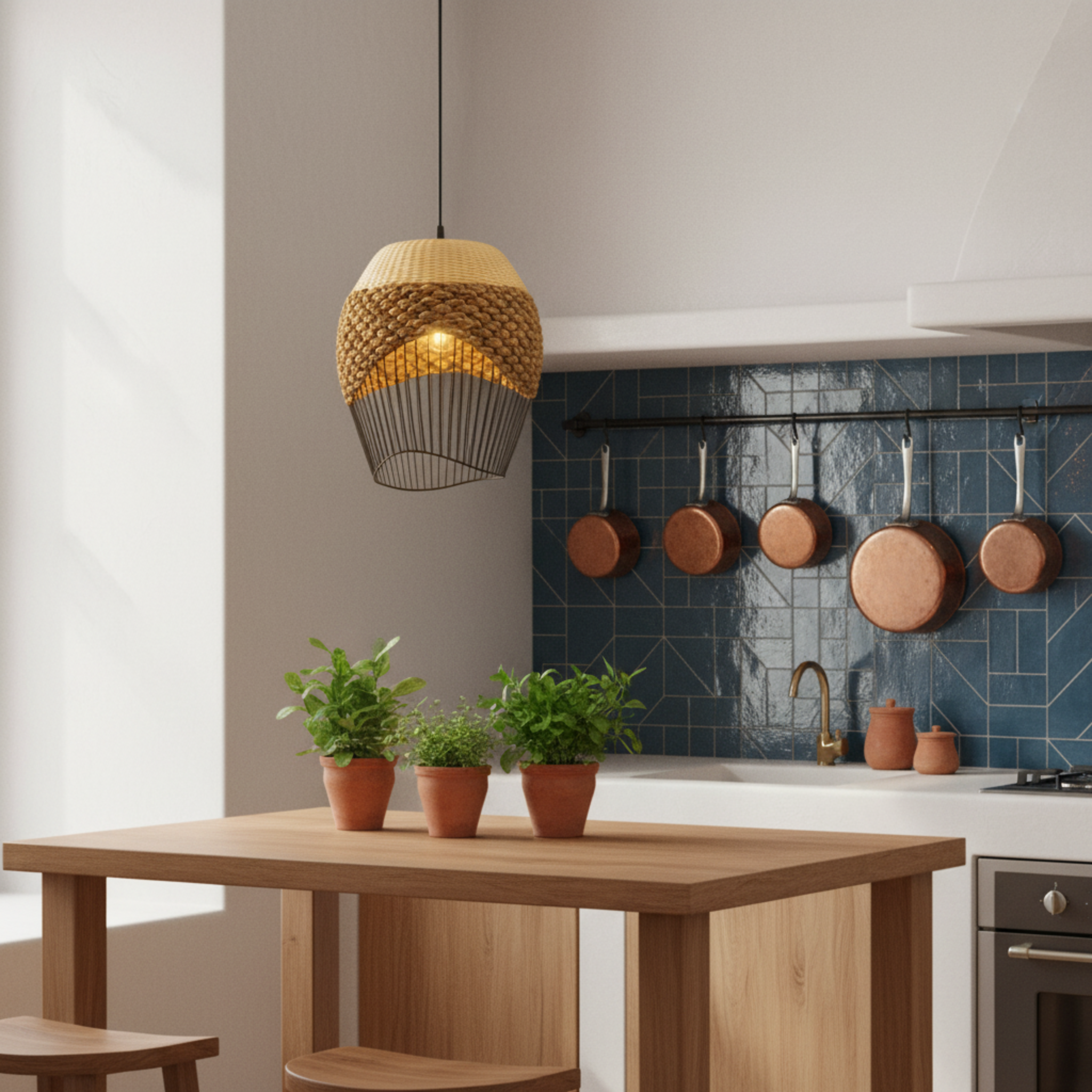 Suspension Corbeille Fibres Végétales & Métal | Design Artisanal | Tunisie