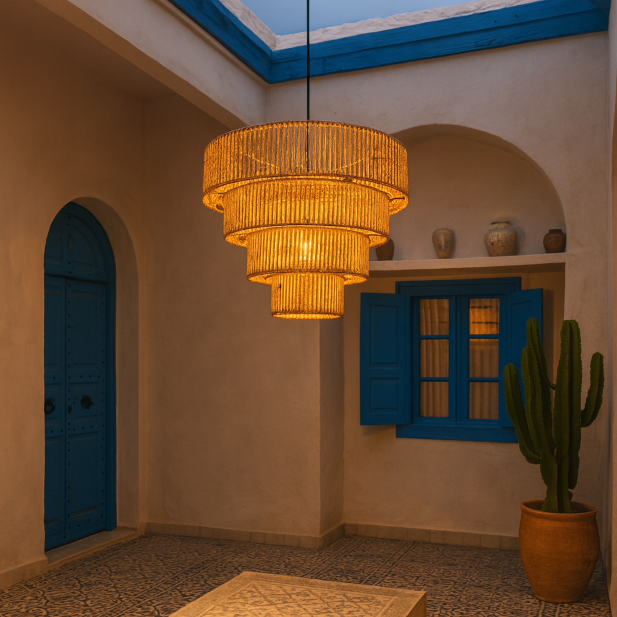 Grand Lustre Artisanal "Helios" en Fibres Naturelles – Bohème Chic