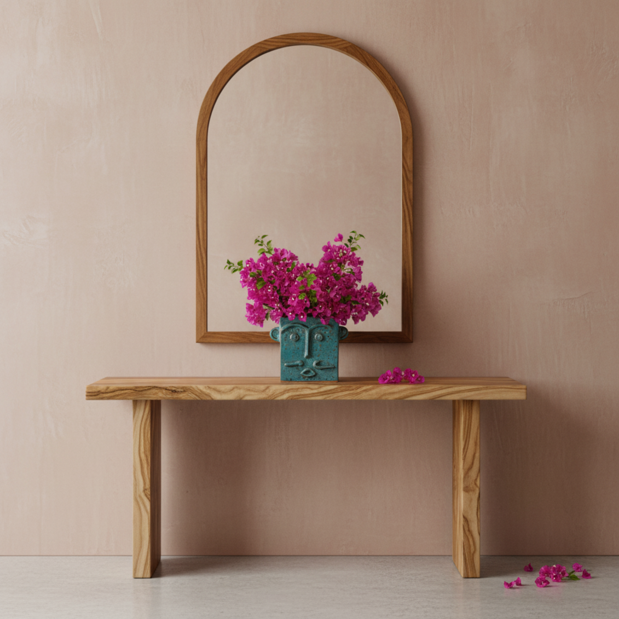 Vase Visage Carré en Céramique – Émail Émeraude Tunisien