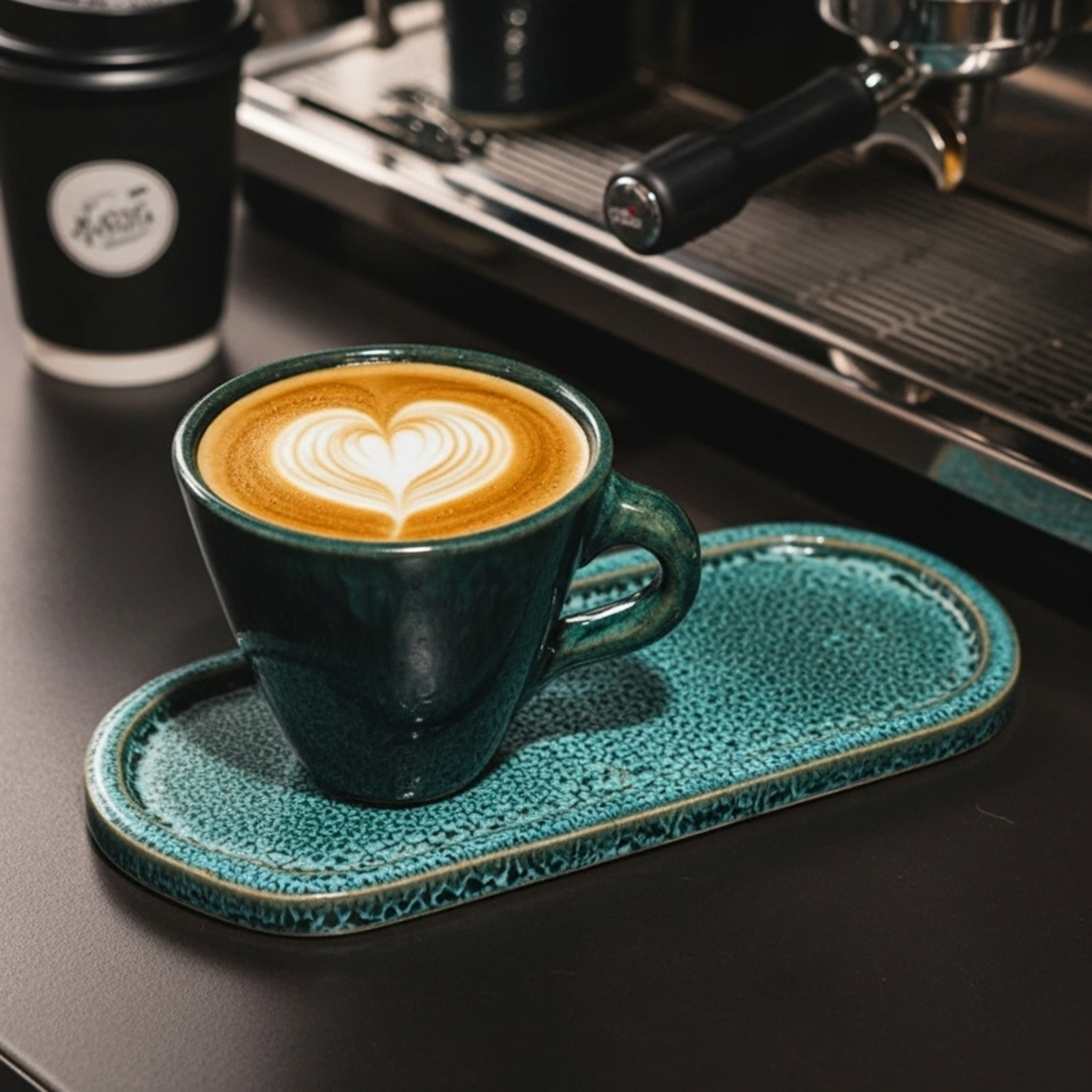 Tasse Café au Lait + Plateau – Céramique Artisanale Verte