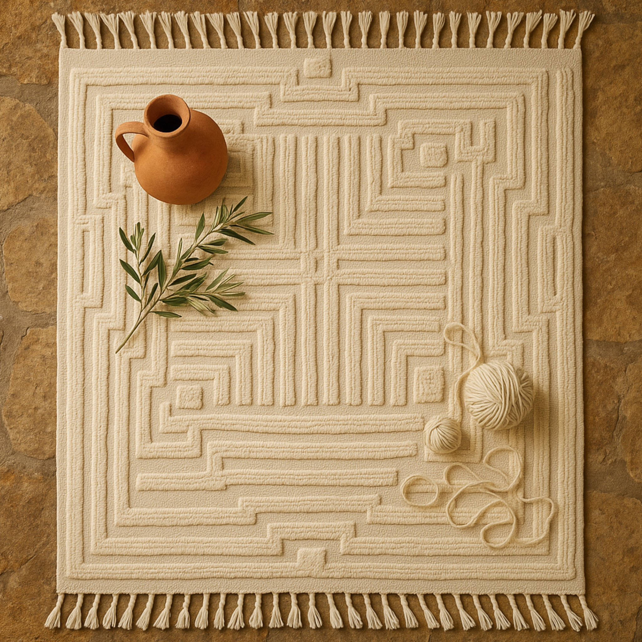 Tapis en Laine Tissé à la Main | Minimalisme Chic Tunisie | Fiolla Home