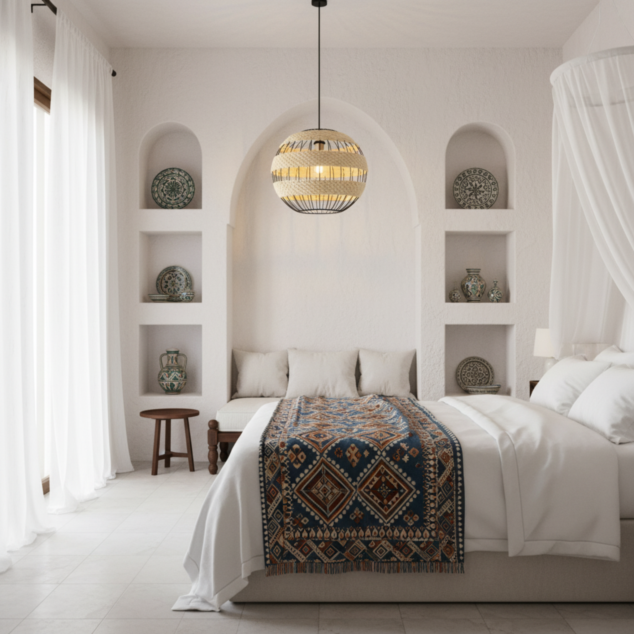 Suspension Sphérique "Vague Bohème" | Fibres Végétales & Métal | Tunisie