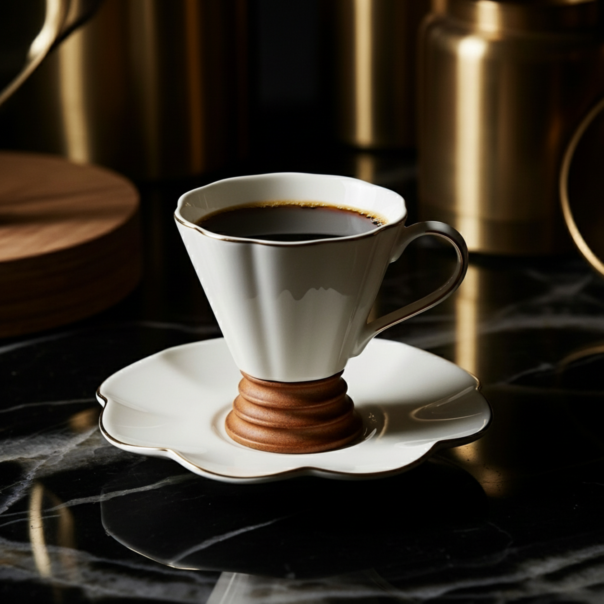 Service Café Noir Porcelaine – 6 Tasses + 6 Soucoupes