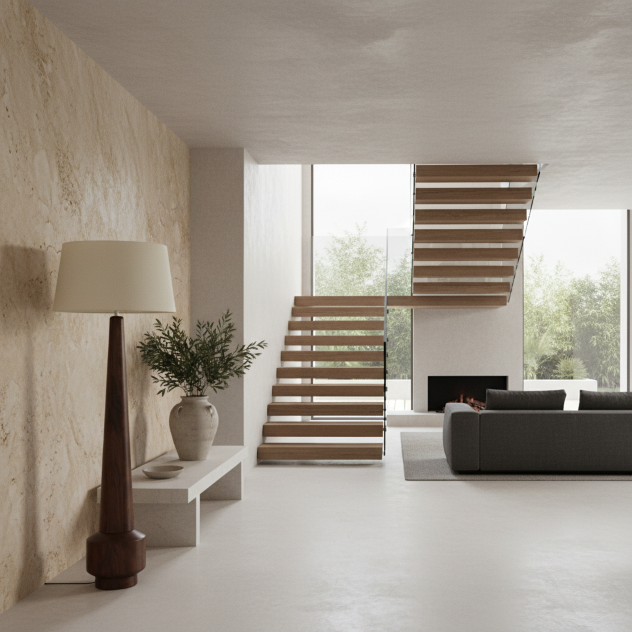 Lampadaire sur Pied en Bois Massif - Design Sculptural & Authentique