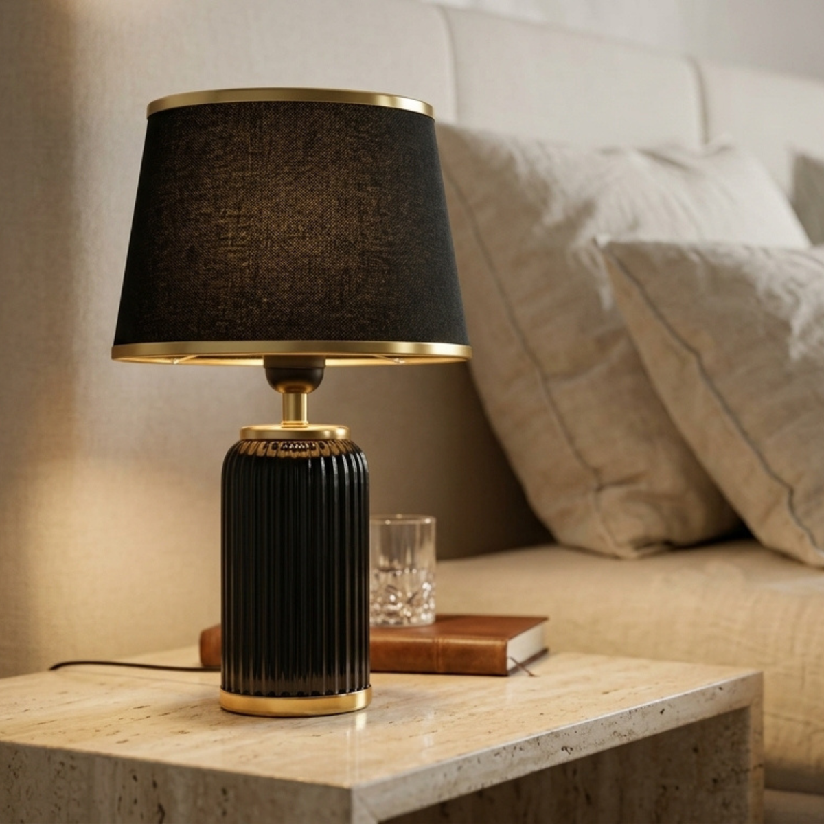 Lampe à Poser Noire Or Tunisie | Chevet Céramique Chic | Fiolla Home