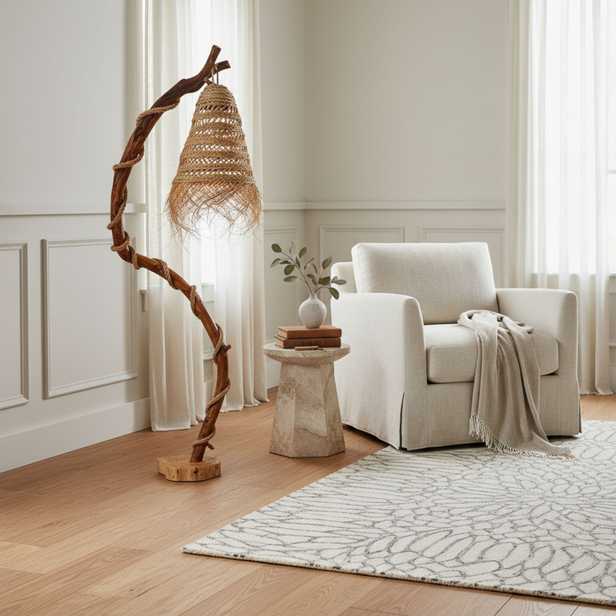 Lampadaire Salon Bois Flotté Artisanal 176cm — Fiolla Home