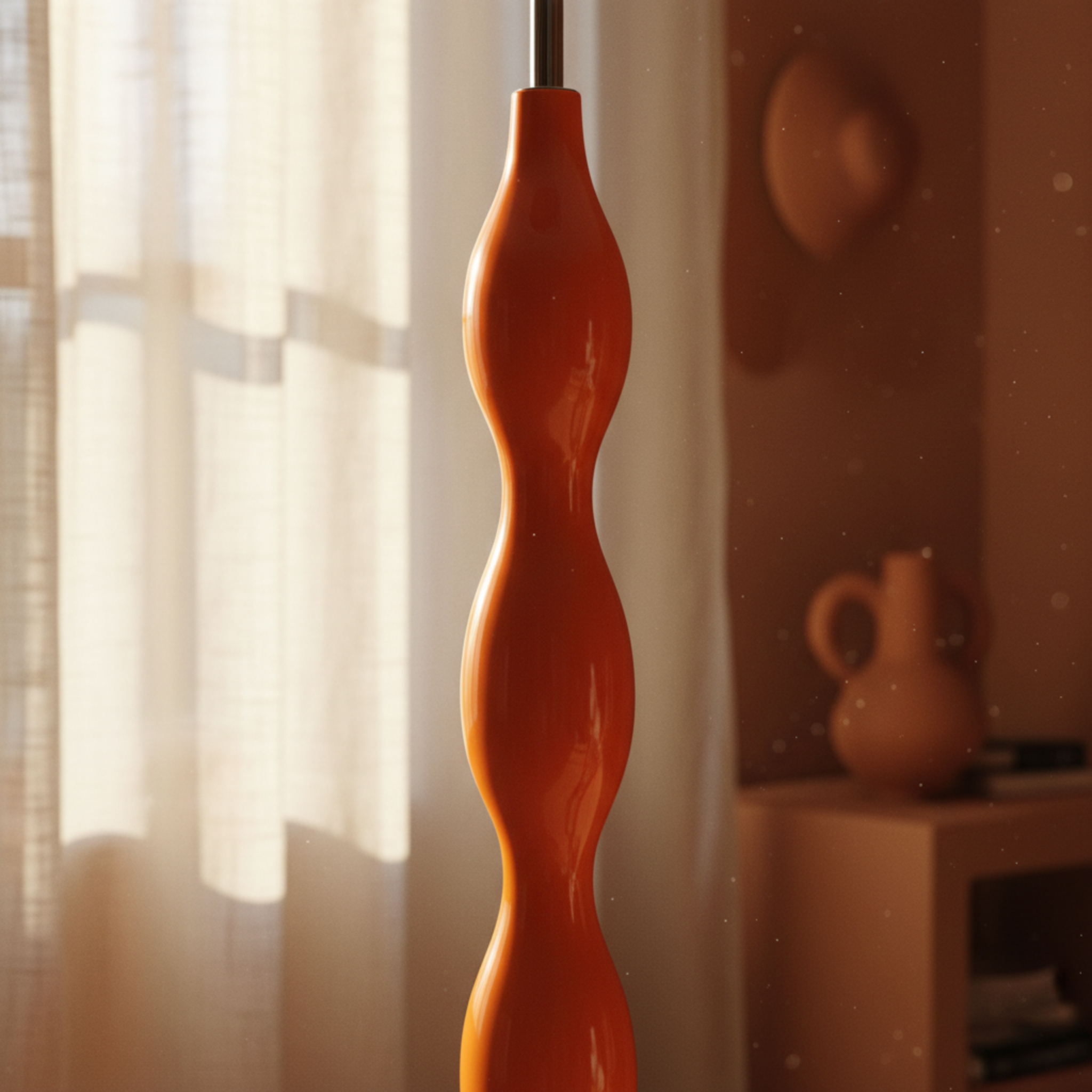 Lampadaire Ondulé Orange Terracotta – Luxe Fait Main Tunisie