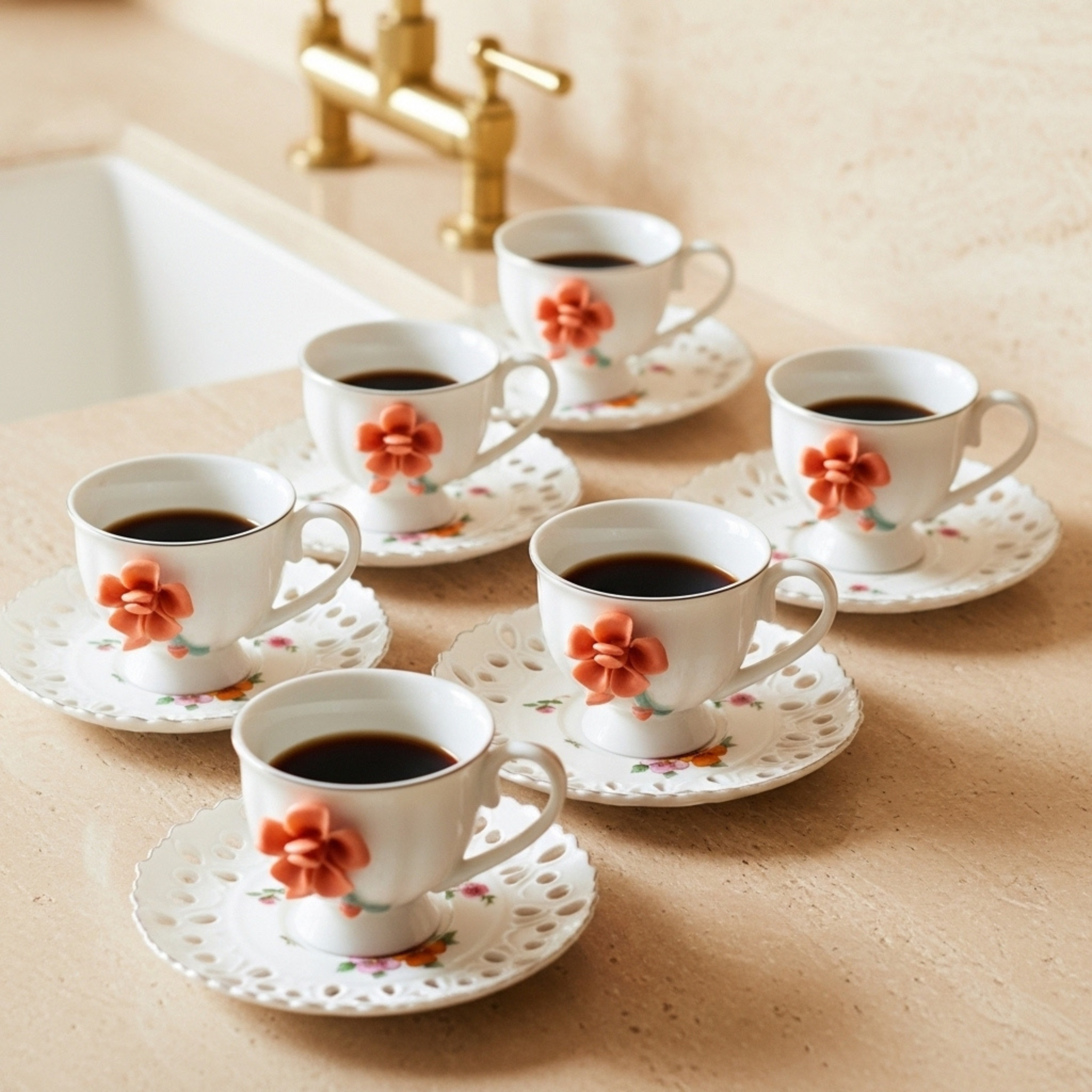 Service Café Noir Porcelaine Fine – 6 Tasses + 6 Soucoupes