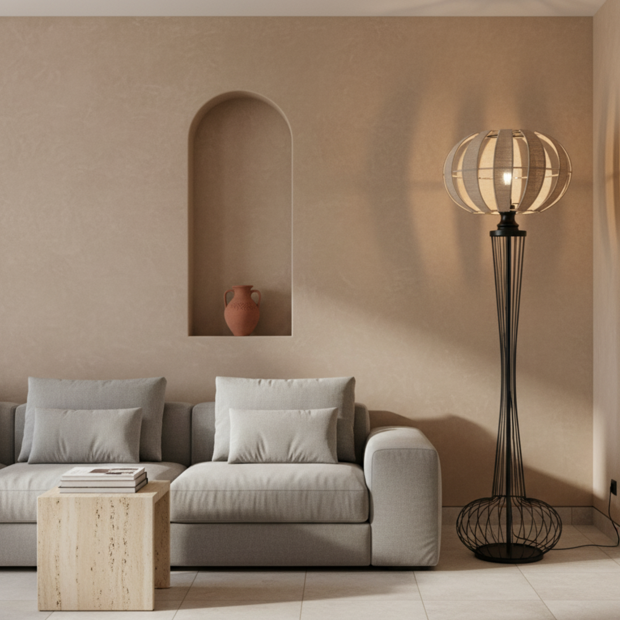 Lampadaire Design en Jute & Métal Noir | Luminaire Artisanal | Tunisie