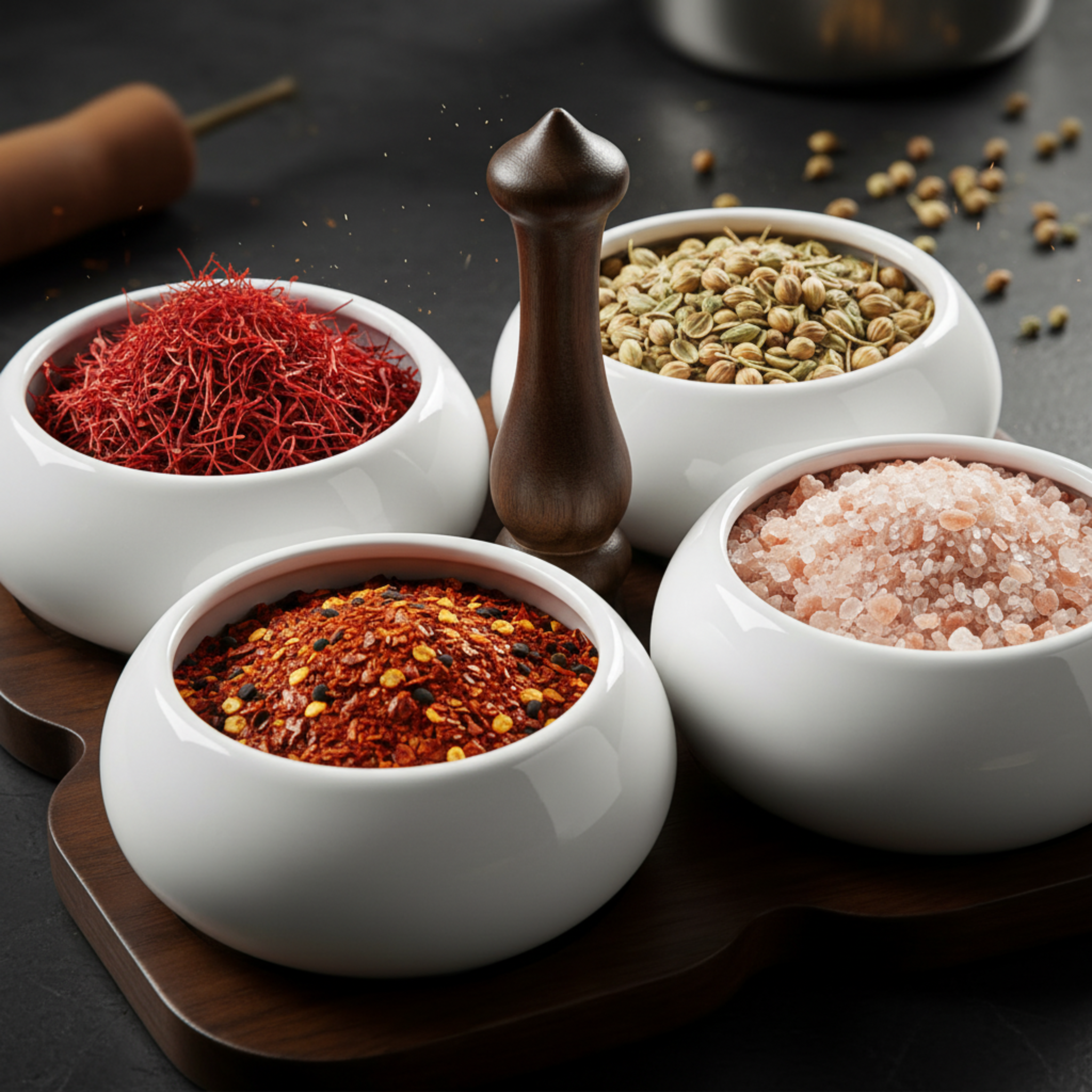 Service Apéritif 4 Bols Céramique & Plateau Bois – Design Élégant