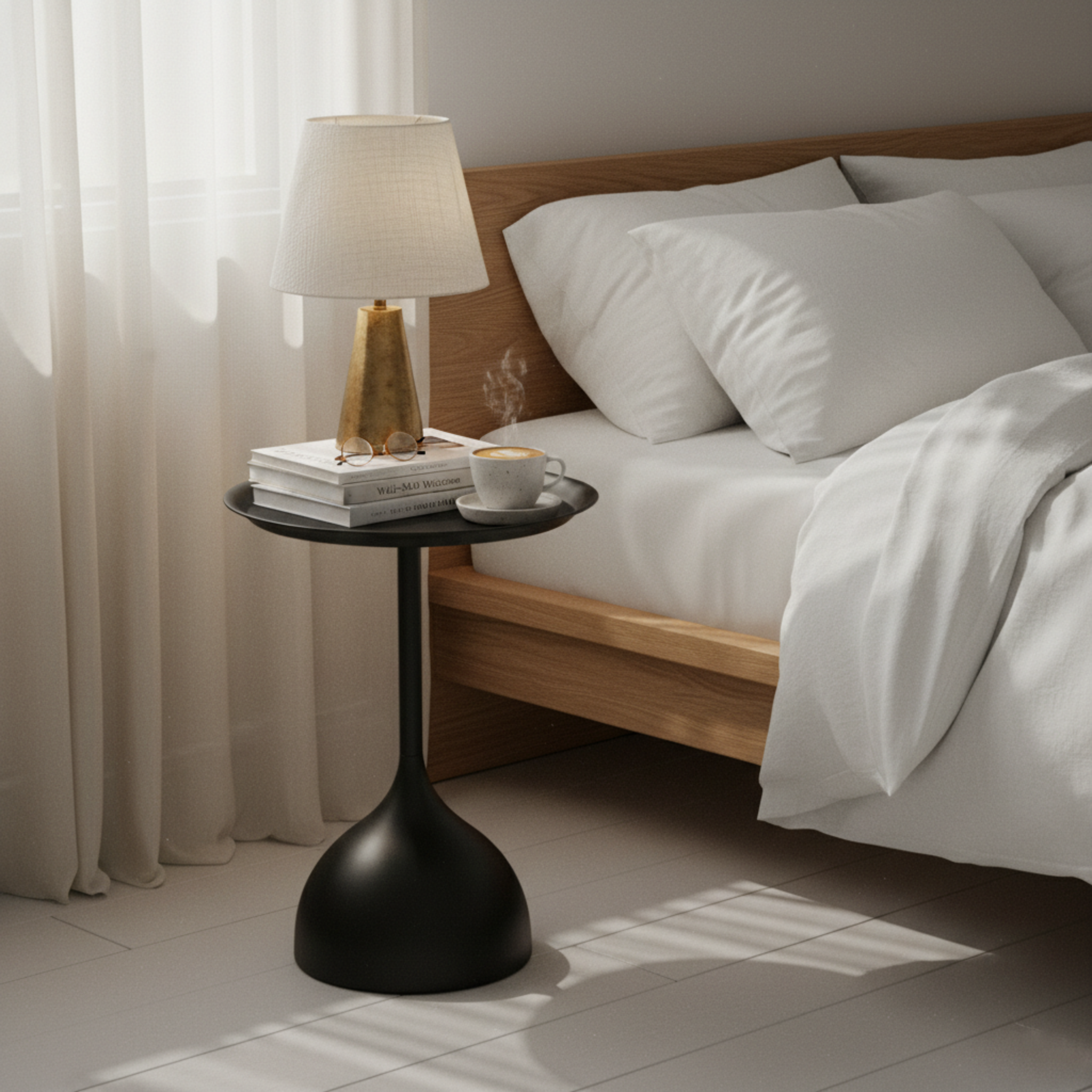 Table d'Appoint Ronde Noire Design Tulipe – Style Moderne & Épuré