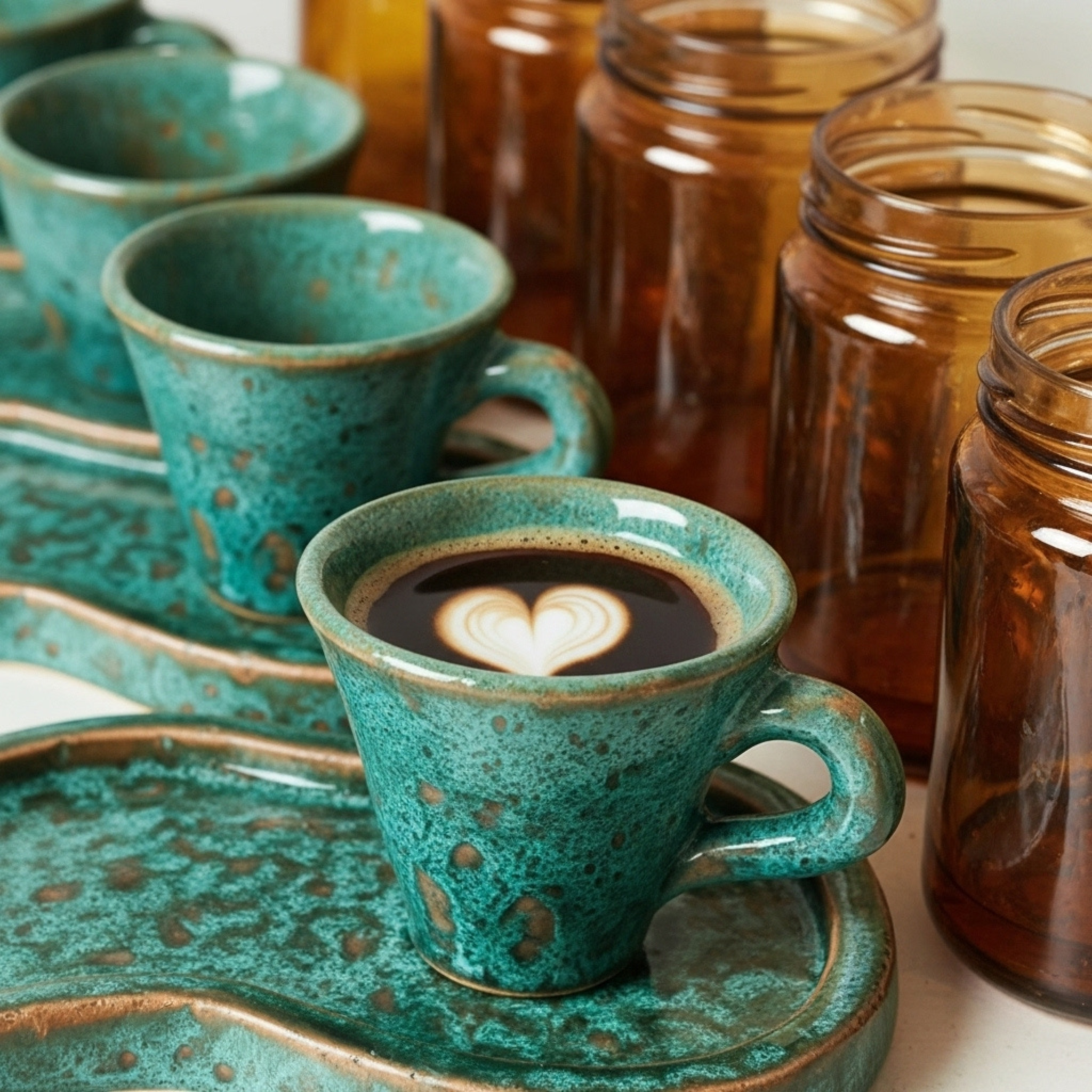 Tasse Café Noir avec Sous-Tasse — Céramique Fait Main